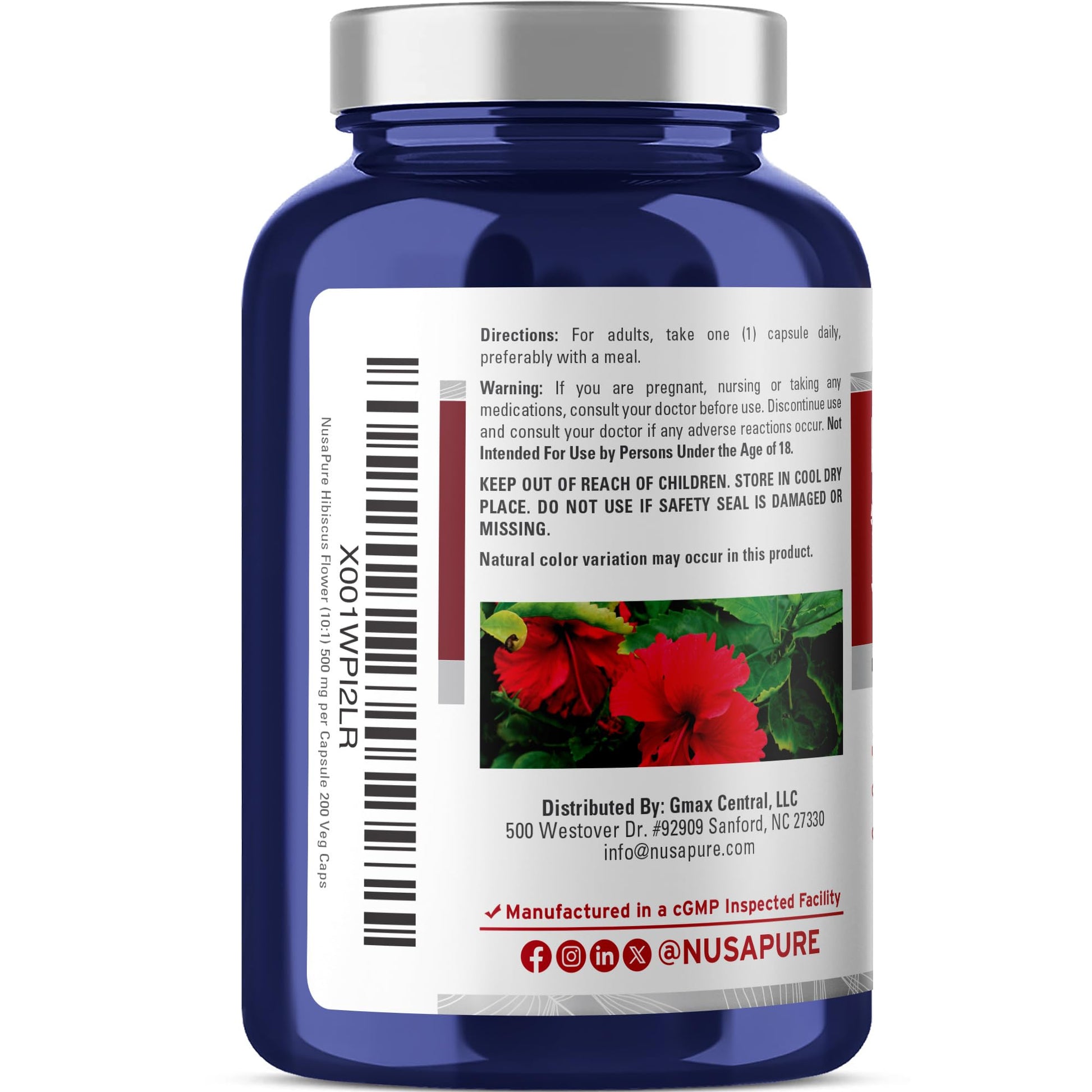 NusaPure Hibiscus Flower 10:1 Extract, 500 mg Equivalent to 5000mg 200 Vegetarian Caps (Non-GMO, Vegan) NusaPureAu supplements