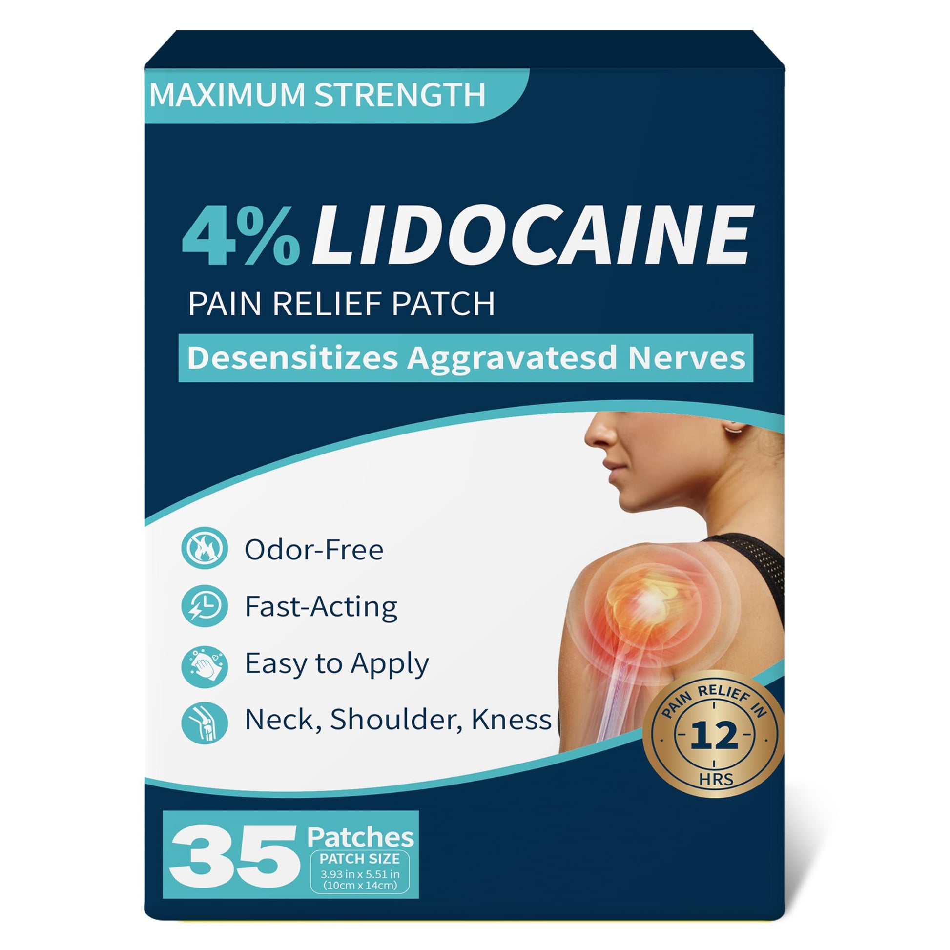 SZLGANG 4% Lidocaine Pain Relief Patches - (Large, 35, Count) Maximum Strength Relief for Back, Neck, Shoulder, Joint & Muscle Pain, 3.9”x 5.5”-03277 SZLGANGAu supplements