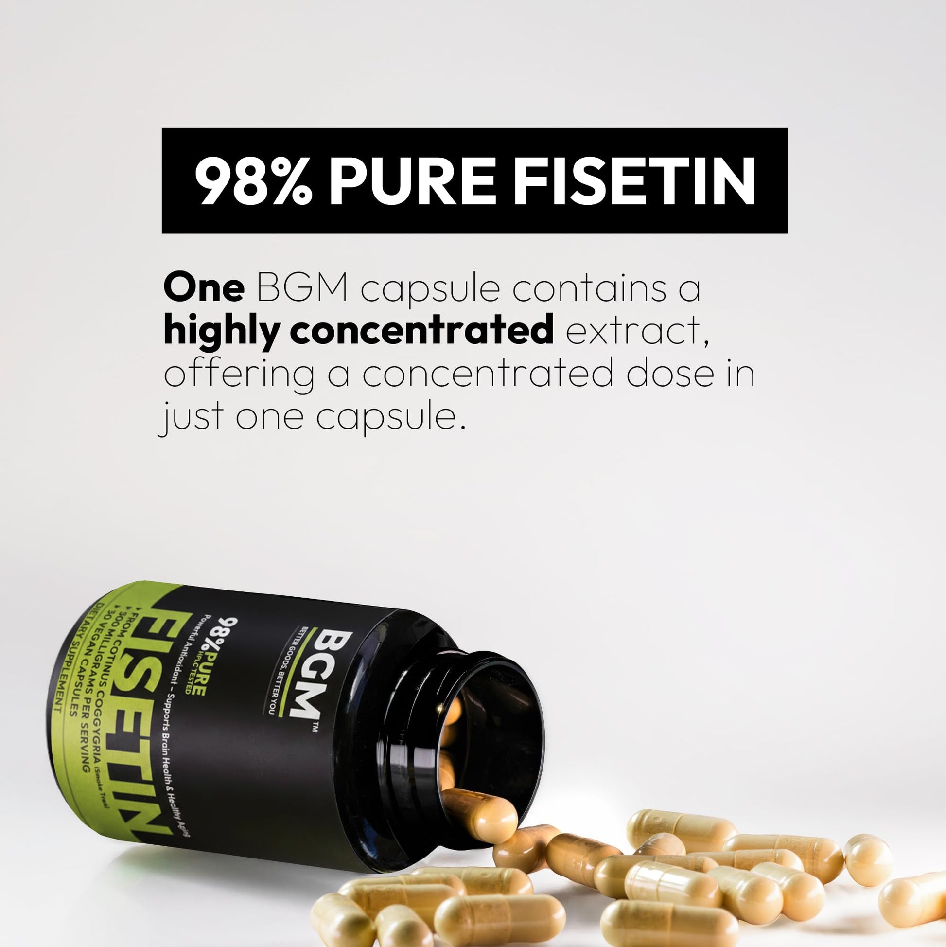 BGM Fisetin 500mg Supplement | Smoke Tree Extract (Cotinus coggygria) | 98% Pure Senolytic Antioxidant | Vegan Capsules | Supports Brain Health & Healthy Aging BGM Better Goods, Better YouAu supplements