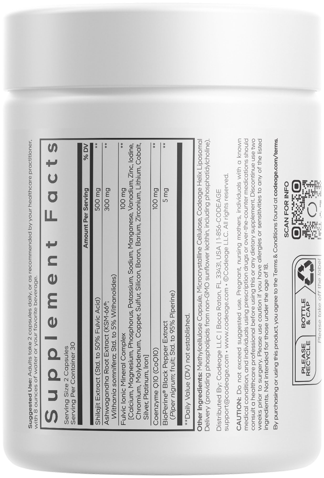 Codeage Liposomal Himalayan Shilajit+ Supplement - 500 mg Shilajit, KSM-66 Ashwagandha, CoQ10, Fulvic Ionic Minerals, Calcium, Magnesium, BioPerine - Liposomal Delivery - Non-GMO - 60 Capsules CodeageAu supplements