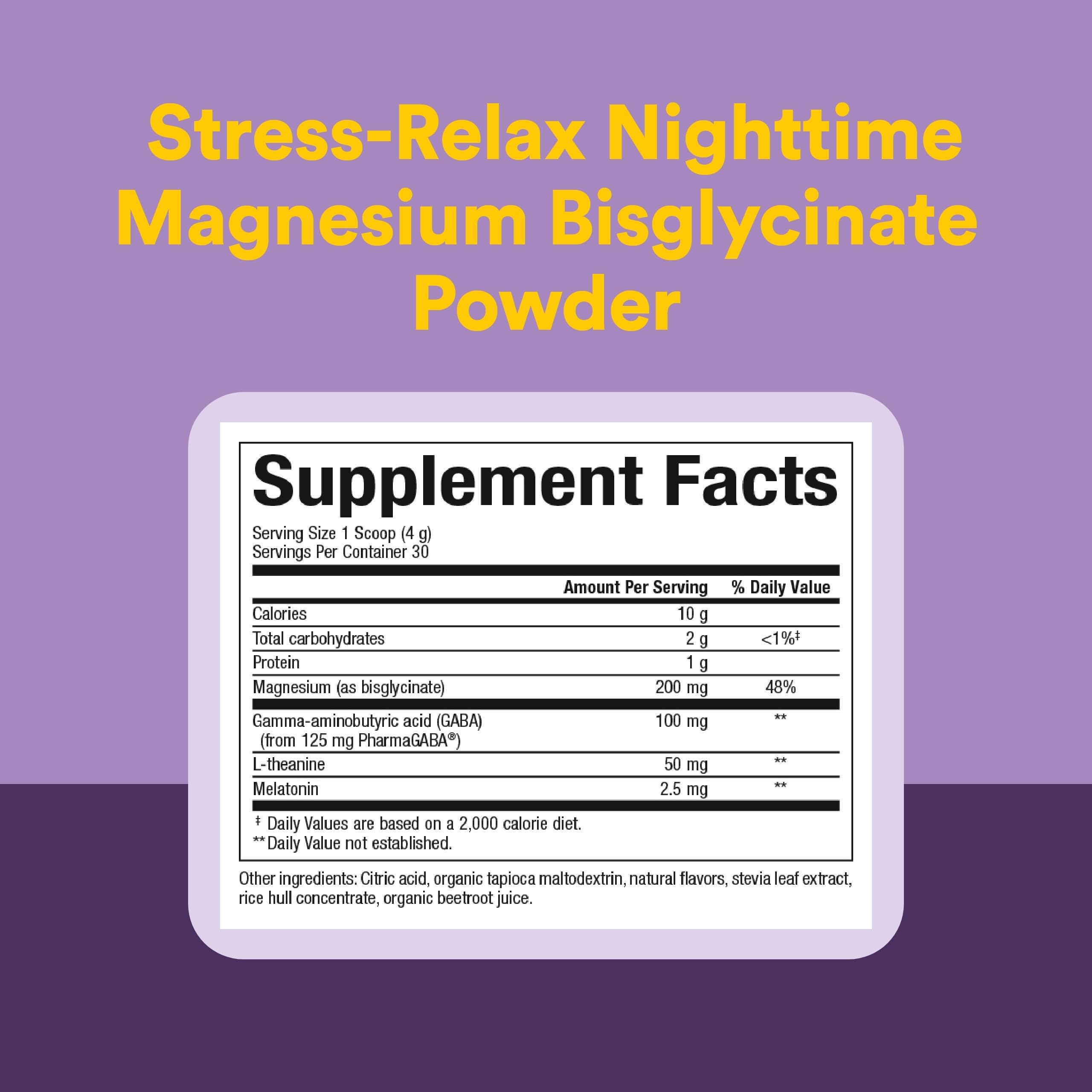 Natural Factors Stress-Relax Nighttime Magnesium Bisglycinate - Supports Sleep & Relaxation* - with Melatonin, L-Theanine & GABA - Tropical Flavor - 4.23 oz Natural FactorsAu supplements
