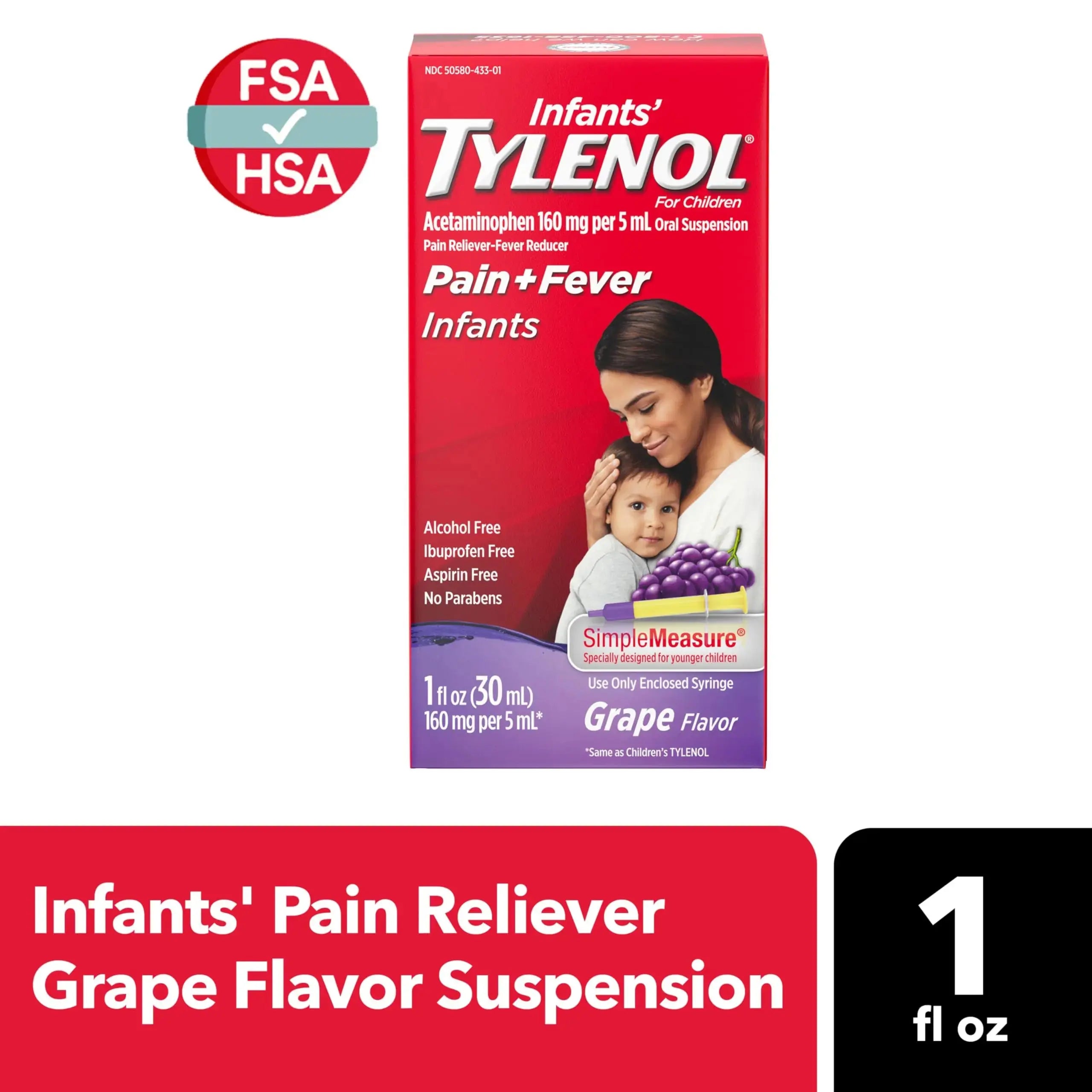 Infants' Tylenol Oral Suspension Liquid Medicine with Acetaminophen, Baby Fever Reducer & Pain Reliever for Minor Aches & Pains, Sore Throat, Headache & Toothache, Grape Flavor, 1 fl. oz TylenolAu supplements