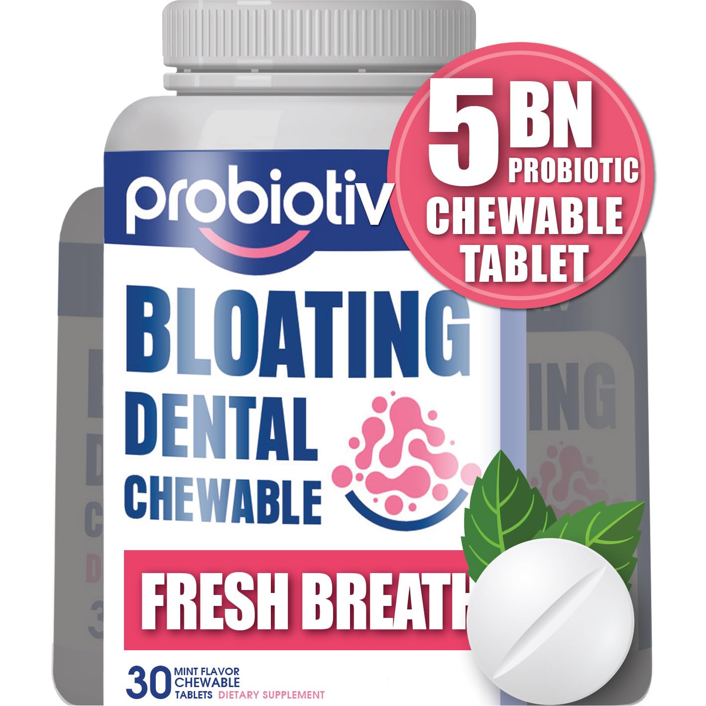 Probiotiv Chewable Probiotics for Daily Bloating w/ 5 Billion CFU – “Two-in-One Combo” ProbiotivAu supplements