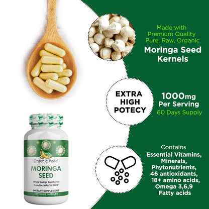 Organic Veda Moringa Seed Capsules - Pure Organic Moringa Capsules Seed Powder Organic VedaUS supplements