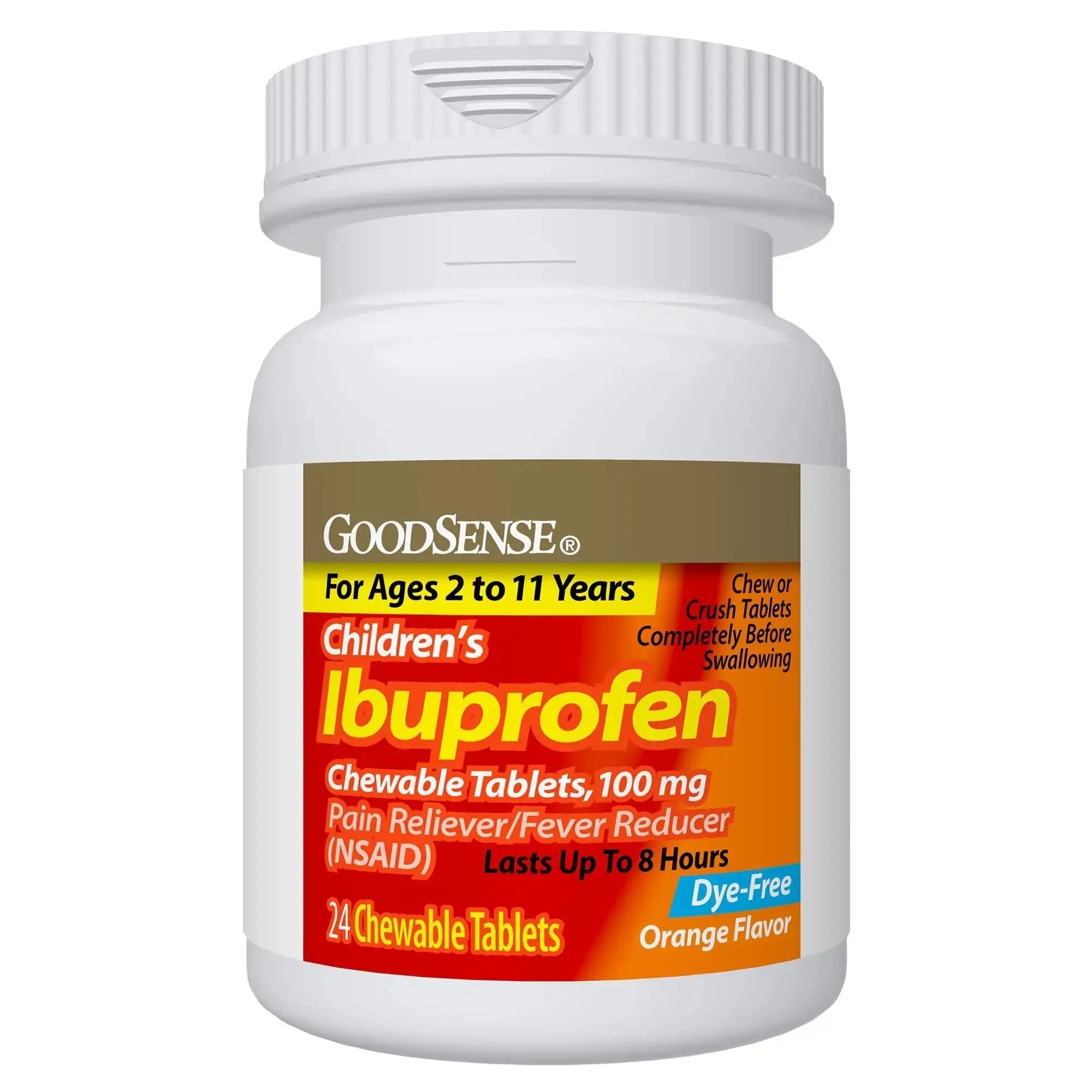 Childrens Ibuprofen Chewable Tablets, 100 mg, Orange Flavor, Pain Reliever and Fever Reducer, 24 Count GoodSenseAu supplements
