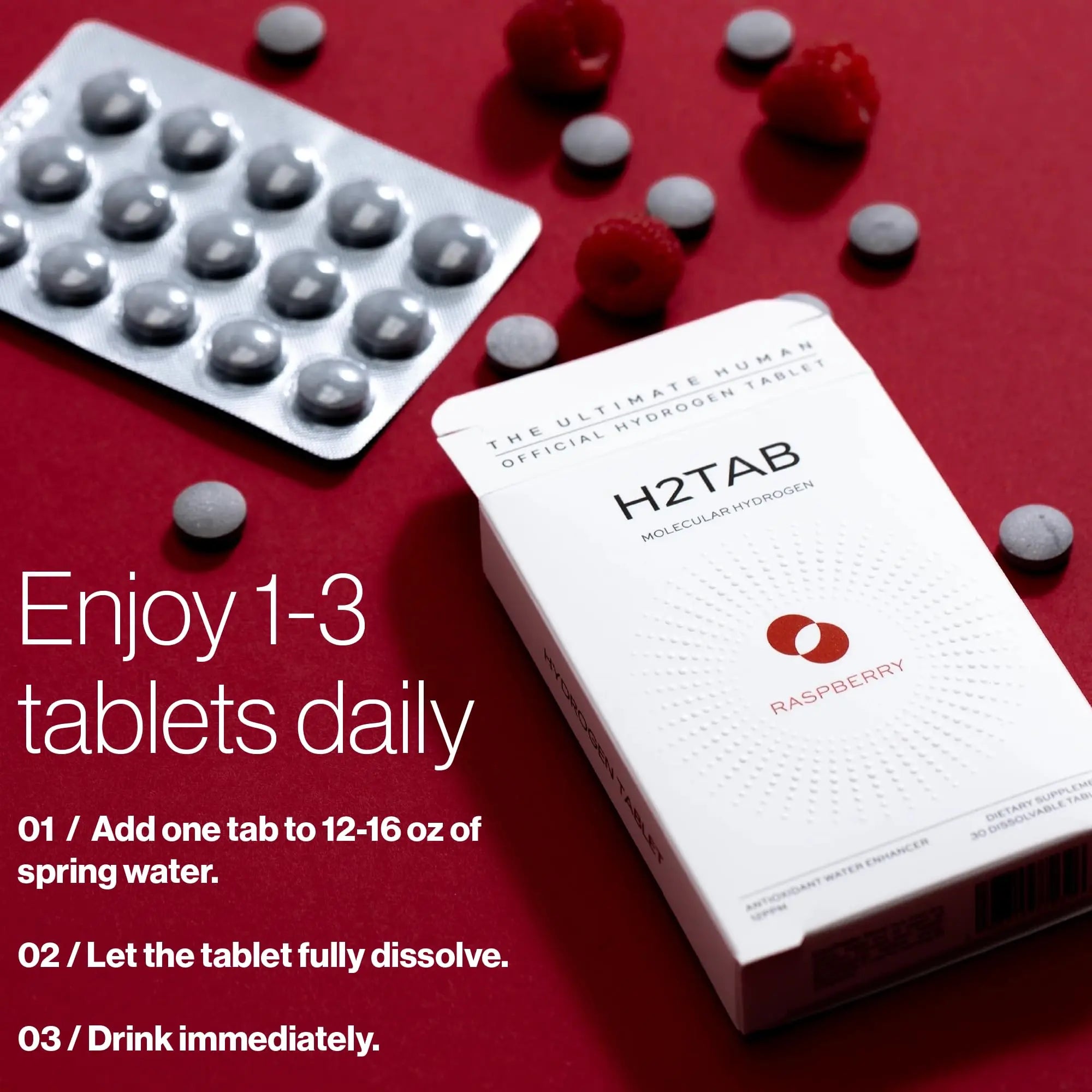 Molecular H2TAB Hydrogen Water Tablets with Magnesium -12 PPM Hydrogen Tablets for Drinking Water -Rich in Antioxidants, Supports Cellular Health, Recovery & Cognitive Function (30 Counts, Raspberry) H2TABnz supplements