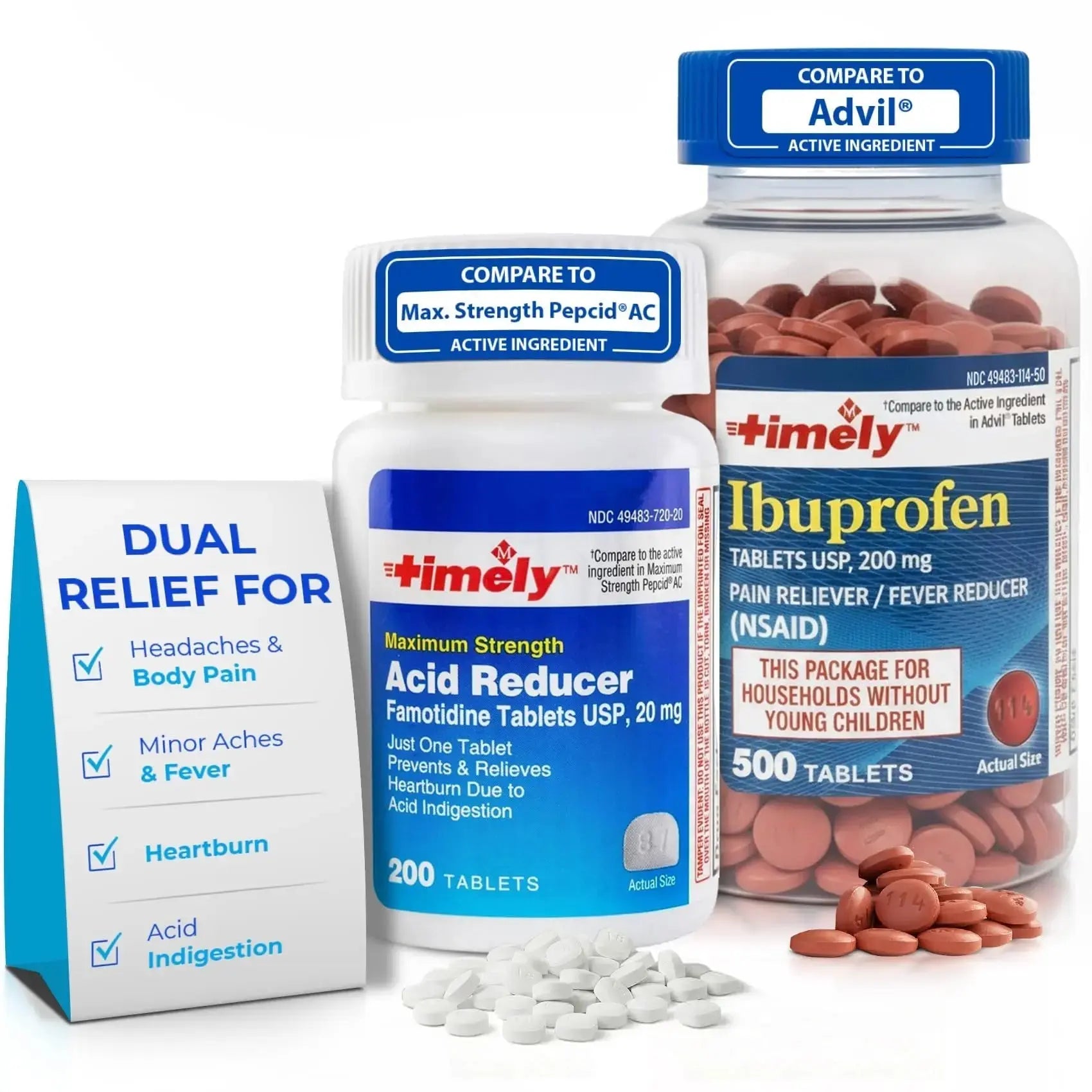 TIME-Cap Labs Ibuprofen 200mg (500 Tablets) & Famotidine 20mg Acid Reducer (200 Tablets) Bundle - Fever, Pain Reliever Pills for Headaches & Heartburn Relief Medicine for Acid Reflux & Indigestion TIME-CAP LABS, INC.Au supplements