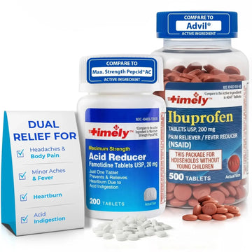 TIME-Cap Labs Ibuprofen 200mg (500 Tablets) & Famotidine 20mg Acid Reducer (200 Tablets) Bundle - Fever, Pain Reliever Pills for Headaches & Heartburn Relief Medicine for Acid Reflux & Indigestion TIME-CAP LABS, INC.Au supplements