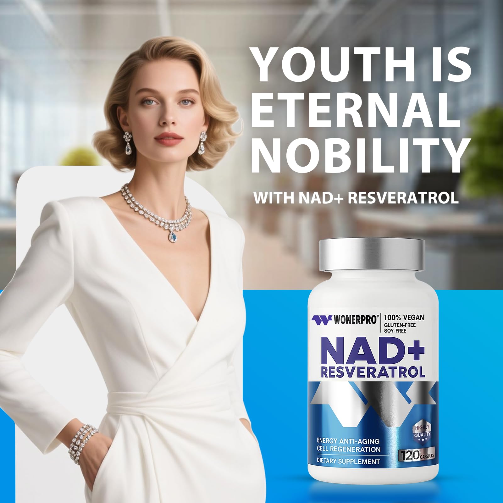 NAD+ Supplement 1500mg Pure Organic, NAD+ Resveratrol & Vitamin B3 for Women & Men, Energy Boost & Anti-Aging Support, 120 Vegan Capsules (Gluten-Free, Soy-Free)-11.4 WONERPROAu supplements