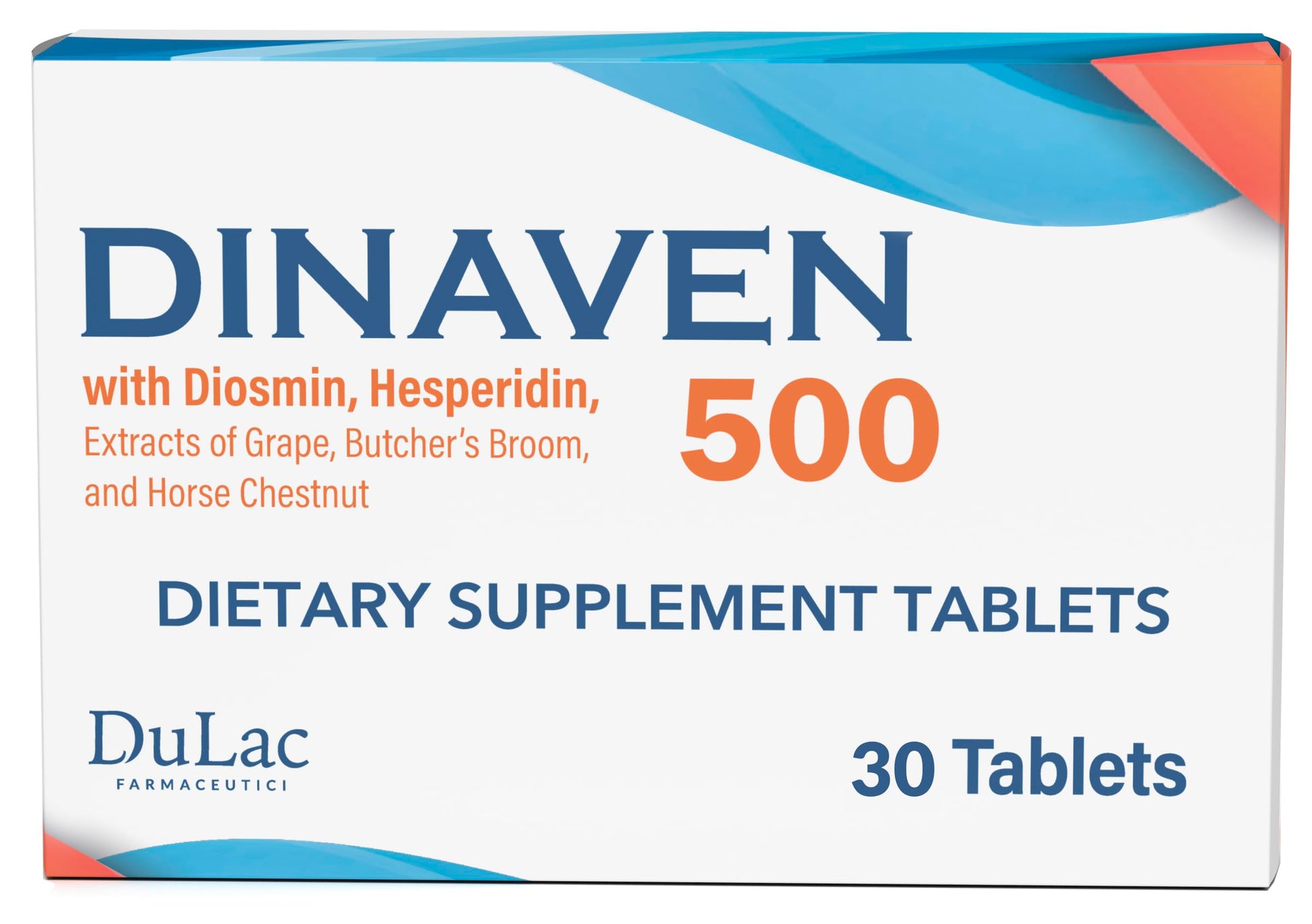 Dulac Dinaven 500, Micronized Diosmin Hesperidin Dietary Supplement 1000mg per serving, Horse Chestnut Extract, Butcher’s Broom & Red Grape Extract, Leg Circulation Support, 30 Tablets, Made in Italy DULÀC FARMACEUTICI 1982Au supplements