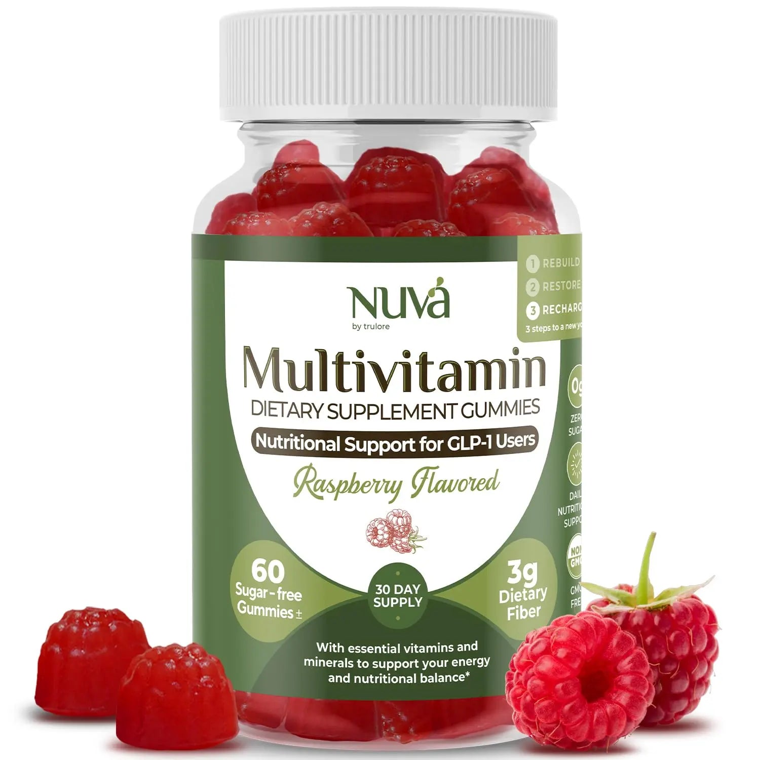 NuVa GLP-1 Support Multivitamin Gummies for Men & Women: Raspberry, Sugar-Free, 3g Fiber for Digestion & Gut Health NuVaAu supplements