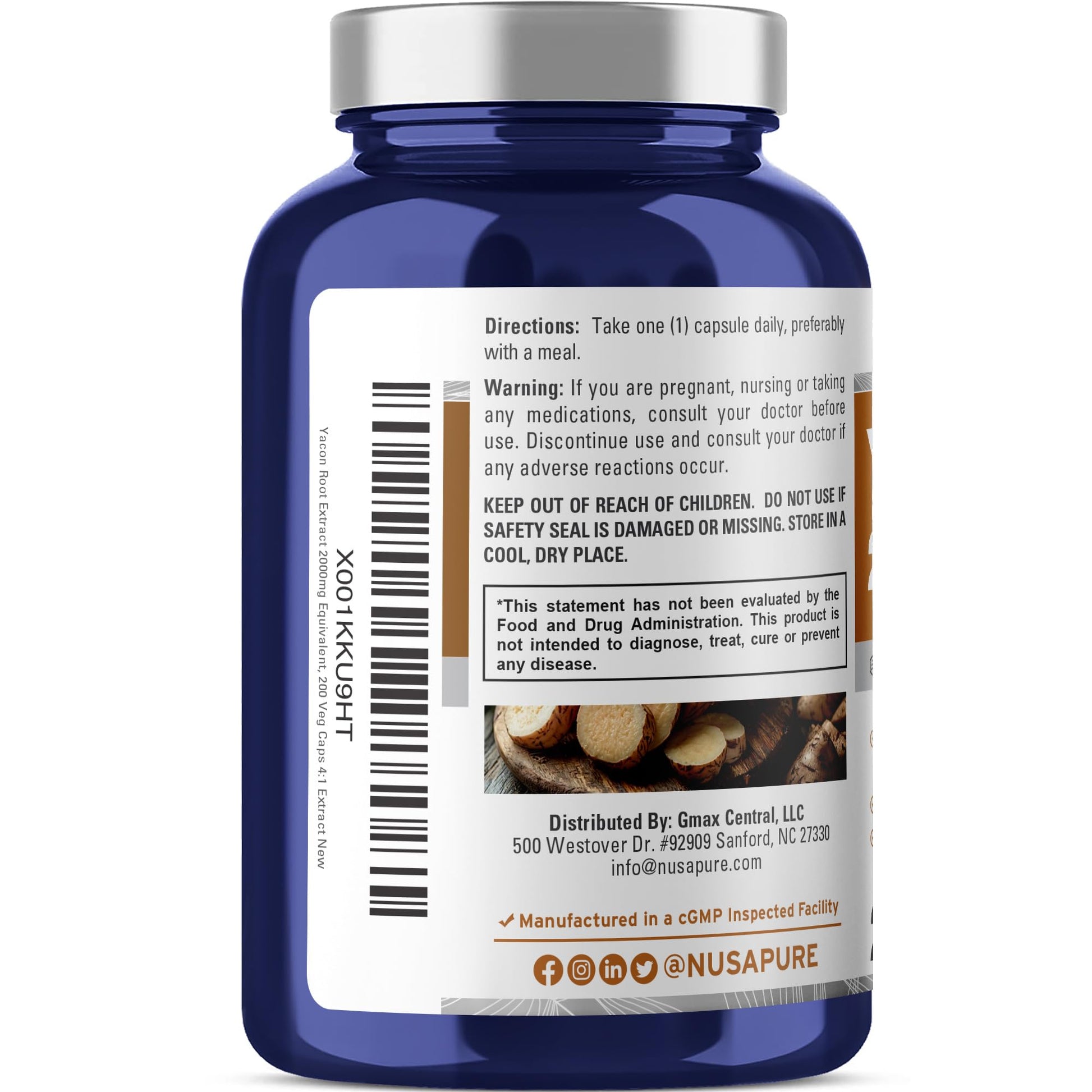 NusaPure Yacon Root Extract 2000mg 200 Vegetarian Capsules (Extract 4:1, Non-GMO, Vegan) NusaPureAu supplements