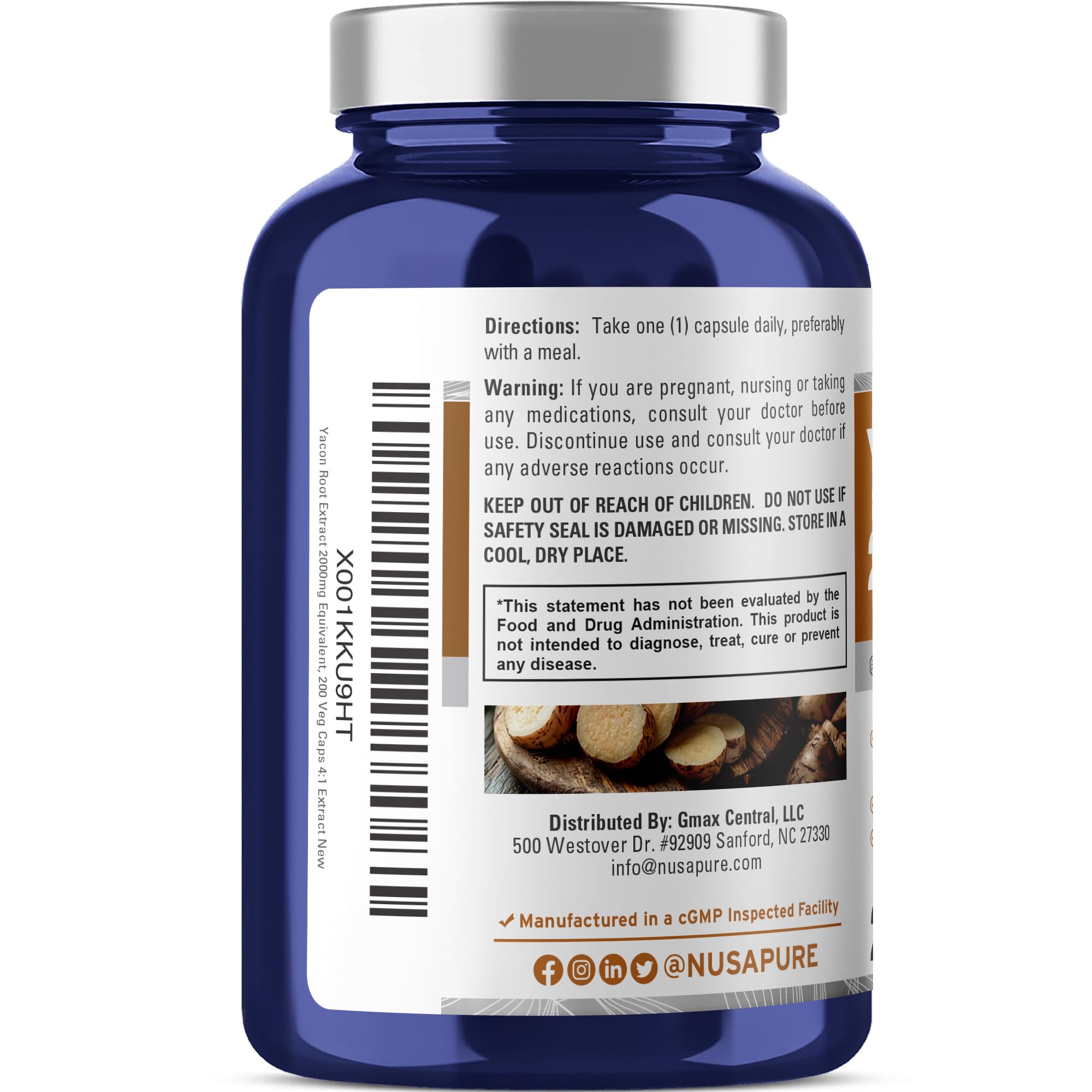 NusaPure Yacon Root Extract 2000mg 200 Vegetarian Capsules (Extract 4:1, Non-GMO, Vegan) NusaPureAu supplements