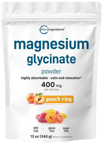 Magnesium Powder, 12oz (56 Servings) | Magnesium Glycinate Powder | Sweet Peach Ring Flavored | Sleep, Muscle, Heart & Nerve Health Support | Easily Absorbed | Non-GMO, Vegan, Sugar Free Micro IngredientsAu supplements