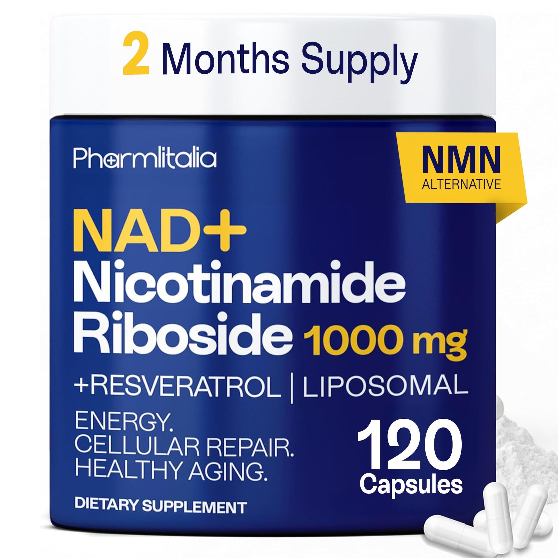 Liposomal NAD+ Supplement with Resveratrol - Nicotinamide Riboside 1000 Mg - NAD Supplements for Women & Men - NMN Supplement Alternative - Advanced NAD Resveratrol for Cellular Energy - 120 Capsules PharmlitaliaAu supplements