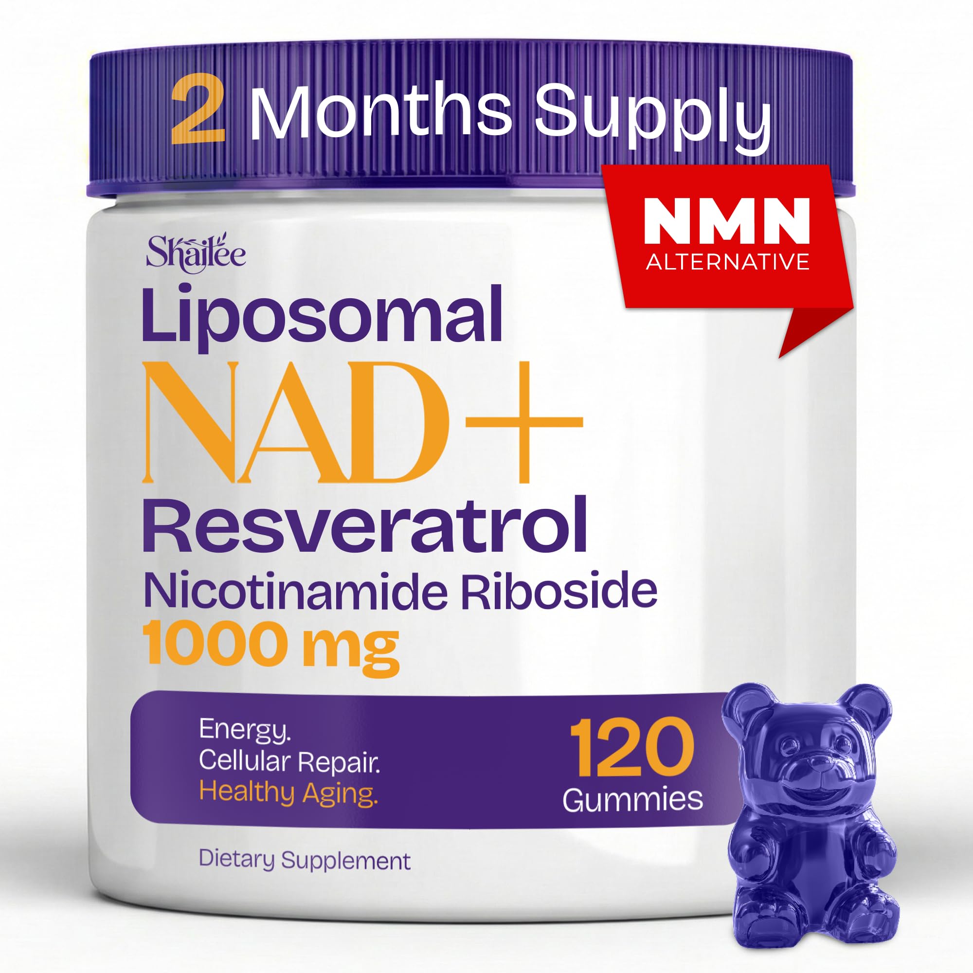 NAD Supplements for Women with Resveratrol, 1000mg Liposomal Nicotinamide Riboside with Quercetin, NMN Supplement Alternative Supports Cellular Energy & Repair, 120 NAD Gummies for Brain Boost ShaileeAu supplements