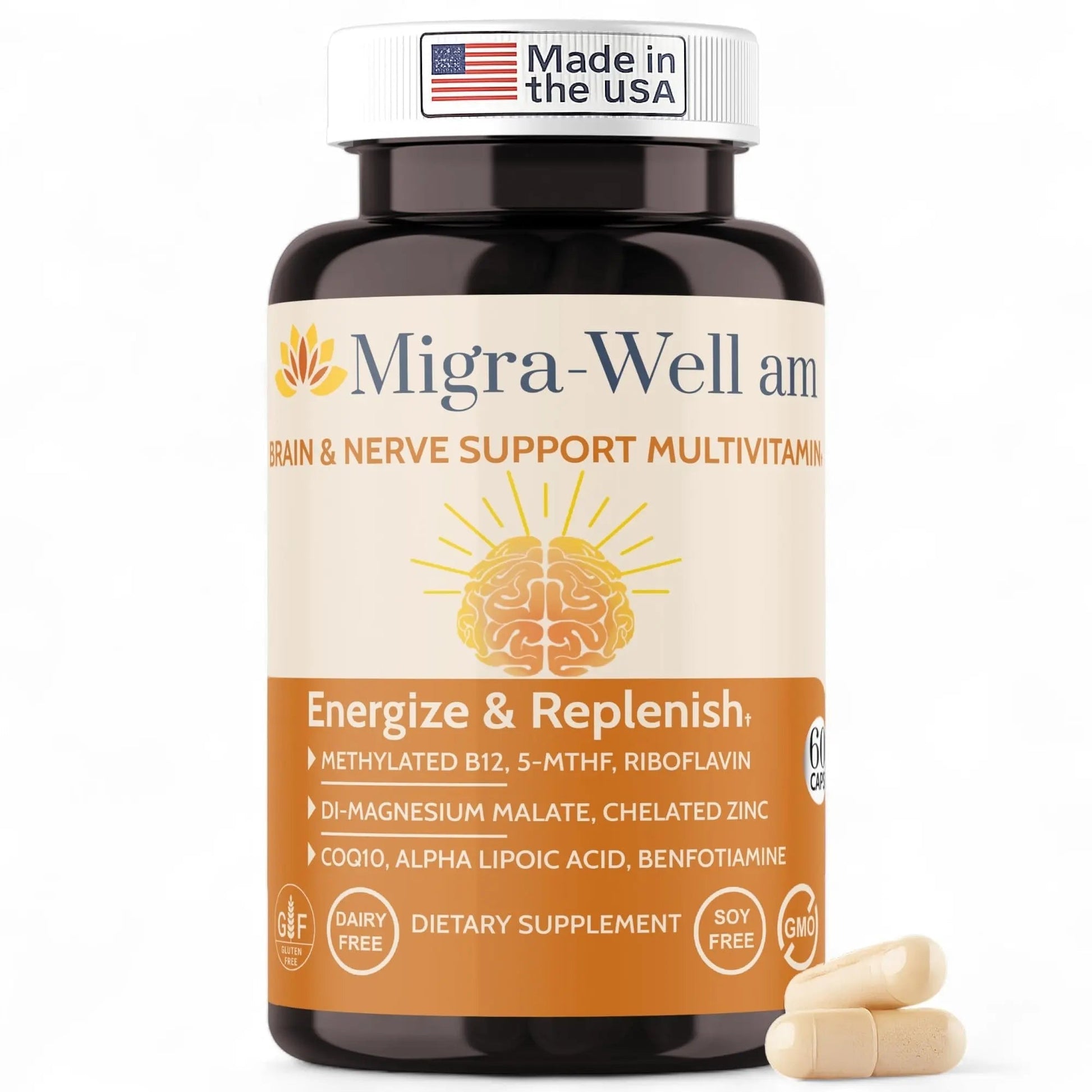 Wellkasa Migra-Well AM: Energizing Daily Methylated Multivitamin with Bioavailable Minerals & Antioxidants Supporting Brain WellkasaAu supplements