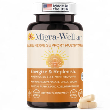 Wellkasa Migra-Well AM: Energizing Daily Methylated Multivitamin with Bioavailable Minerals & Antioxidants Supporting Brain WellkasaAu supplements