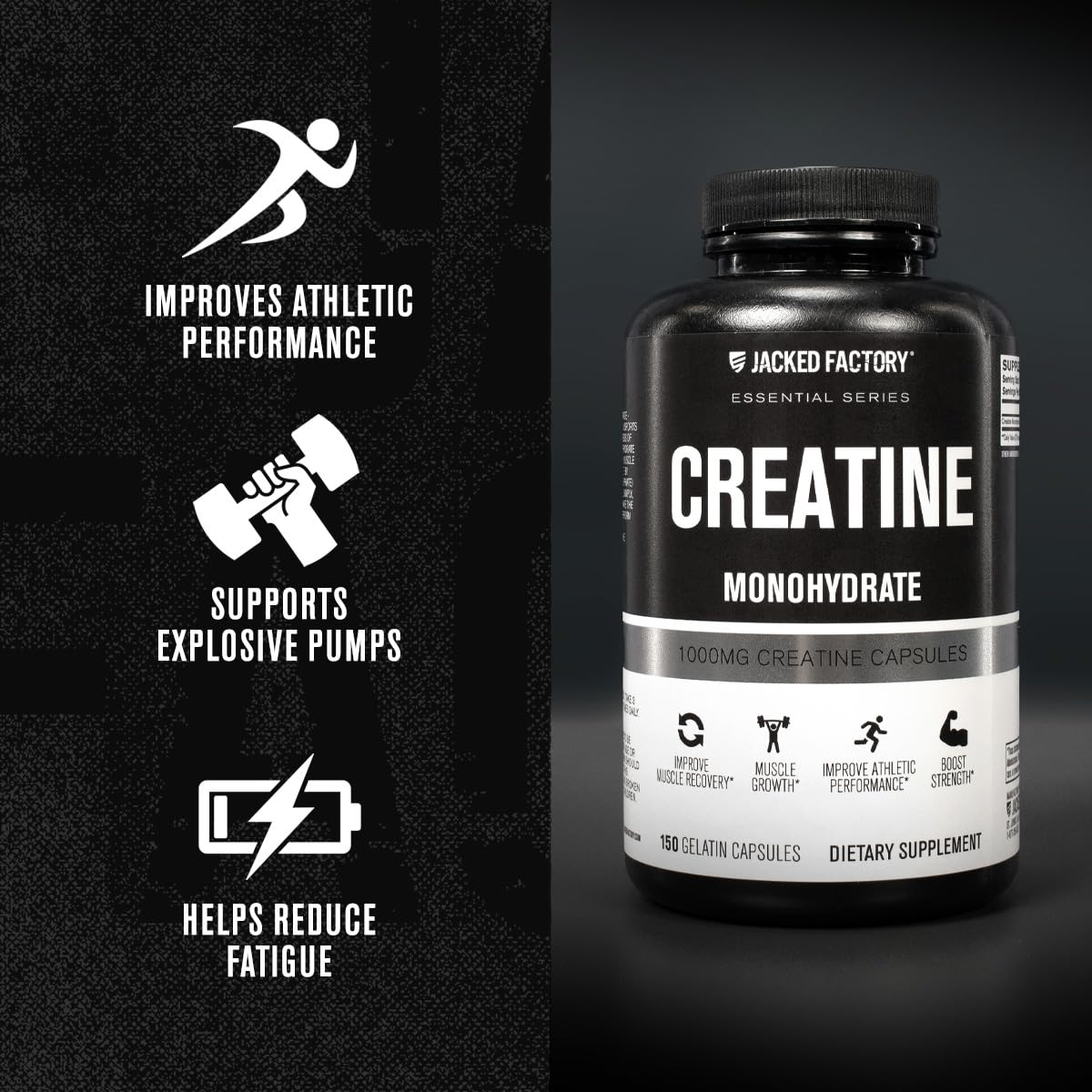 Jacked Factory Creatine Monohydrate Capsules - Creatine Pills for Muscle Growth, Increased Strength, Enhanced Energy Output and Improved Athletic Performance - 150 Capsules Jacked FactoryAu supplements