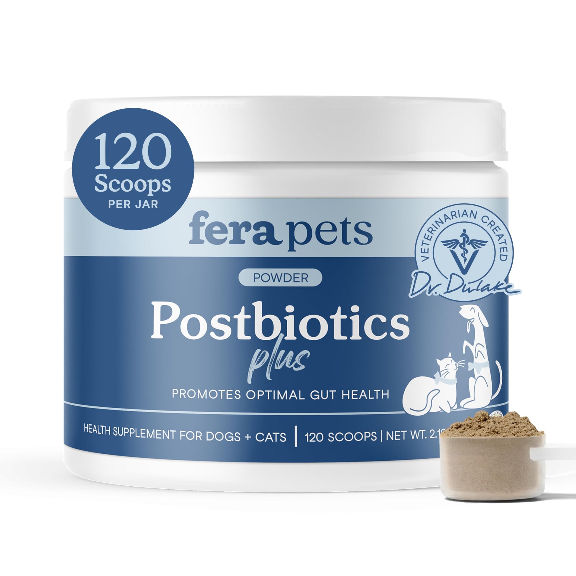Fera Pets Postbiotics Plus Prebiotics for Dogs & Cats - with Slippery Elm - Promotes Optimal Digestive Health & Inflammatory Response - Enhances Immunity - 120 Scoops Fera PetsAu supplements