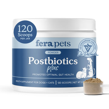 Fera Pets Postbiotics Plus Prebiotics for Dogs & Cats - with Slippery Elm - Promotes Optimal Digestive Health & Inflammatory Response - Enhances Immunity - 120 Scoops Fera PetsAu supplements