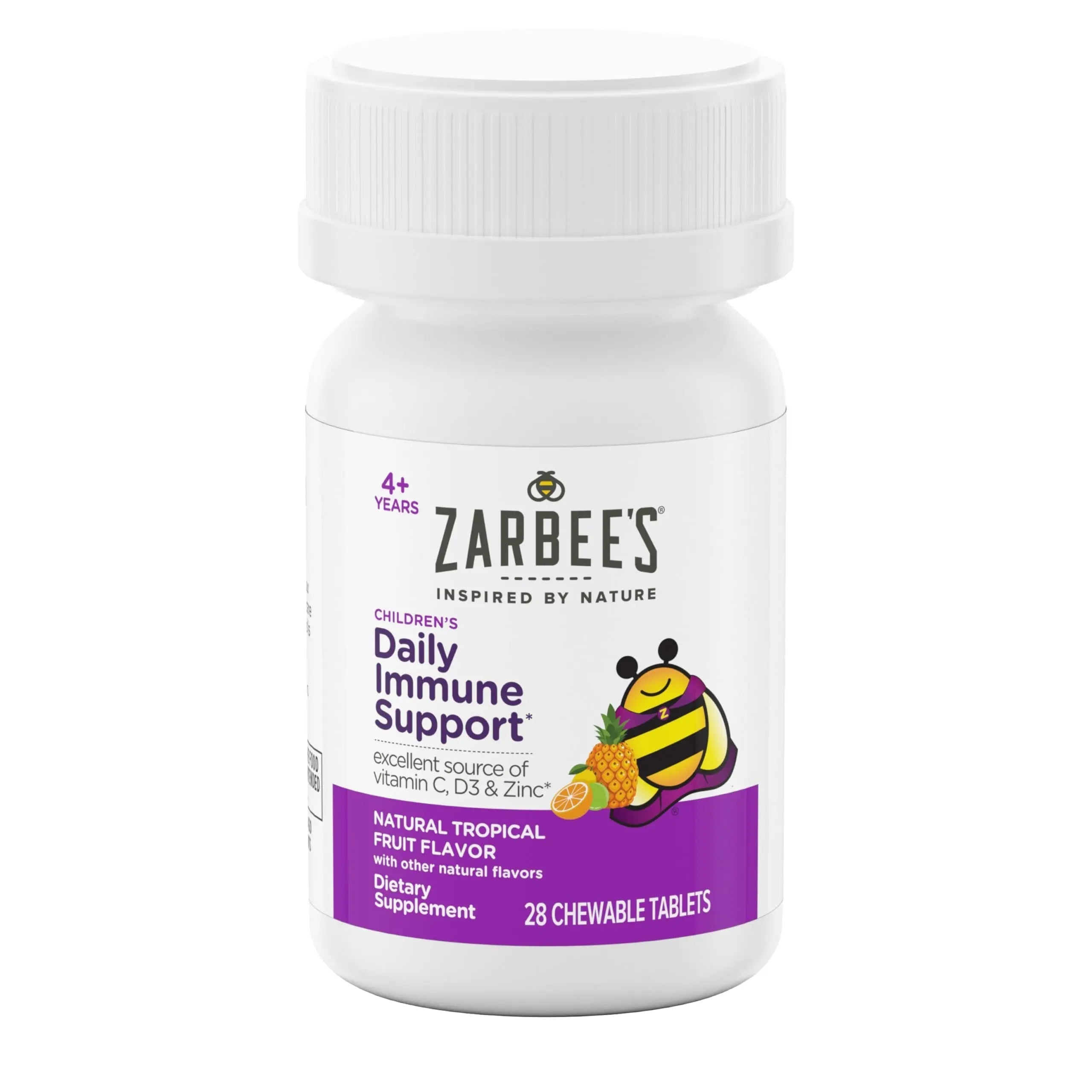 Zarbee's Kids Immune Support, Vitamin C, D & Zinc Daily Immunity Vitamins for Children 4+ Years, Natural Tropical Fruit Flavor, 28 Chewable Tablets Zarbee'sAu supplements
