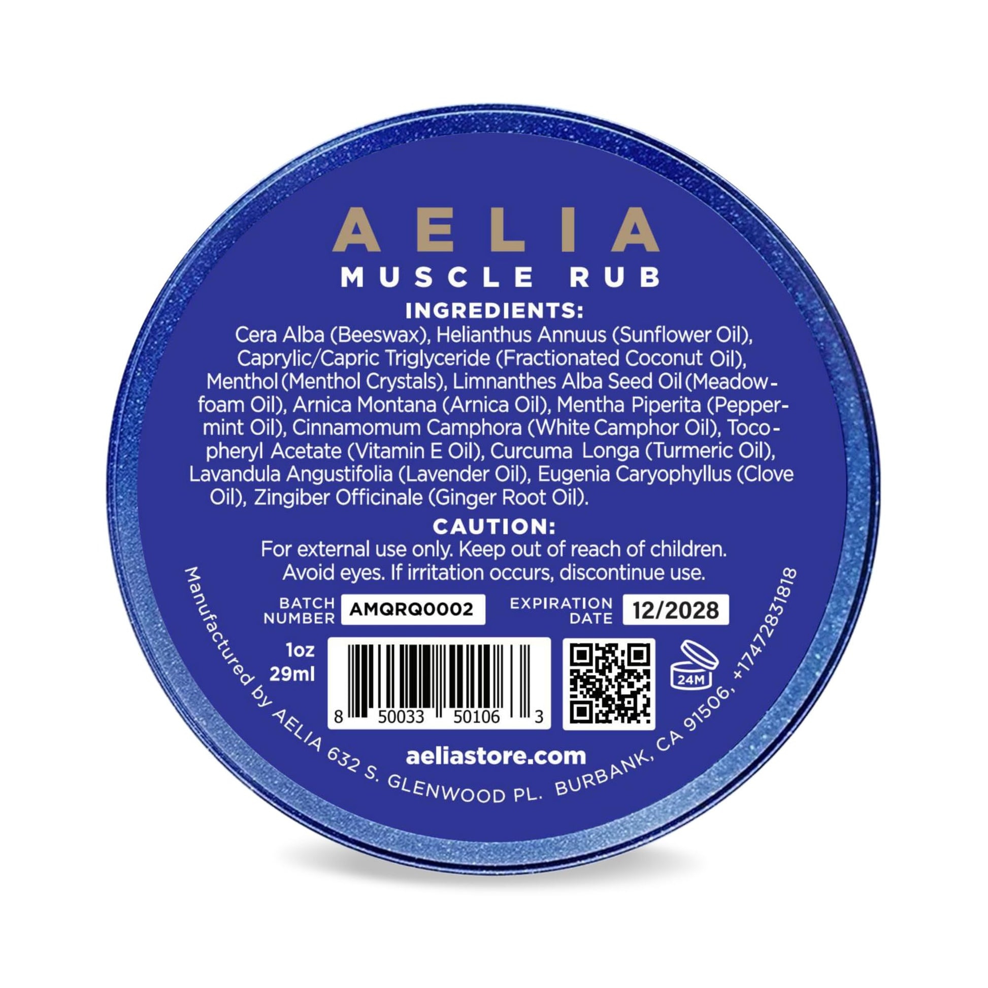 AELIA Muscle Rub - Coconut Oil, Vitamin E, Arnica, Ginger Root, Turmeric & Lavender – 1 oz AELIAAu supplements
