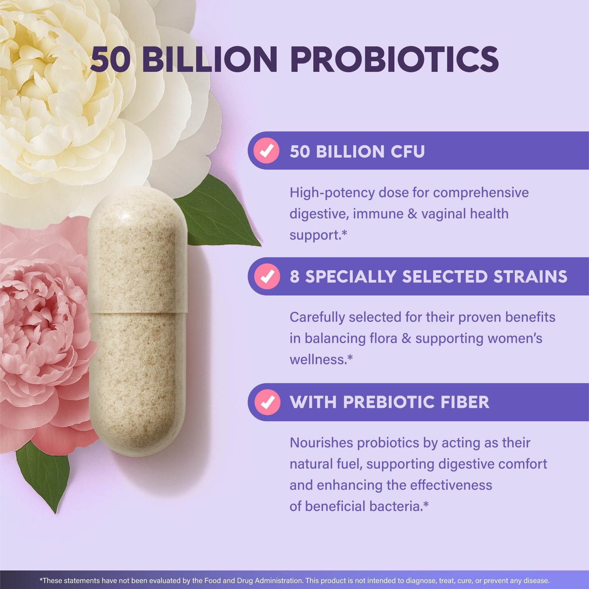 Probiotics for Women 50 Billion CFU - Vaginal Probiotics Clinically Proven for Yeast & pH Balance - Digestion & Bloating Relief - 8 Strains + Prebiotics - Delay Release - Made in USA, 30 Capsules NUTRAHARMONYAu supplements