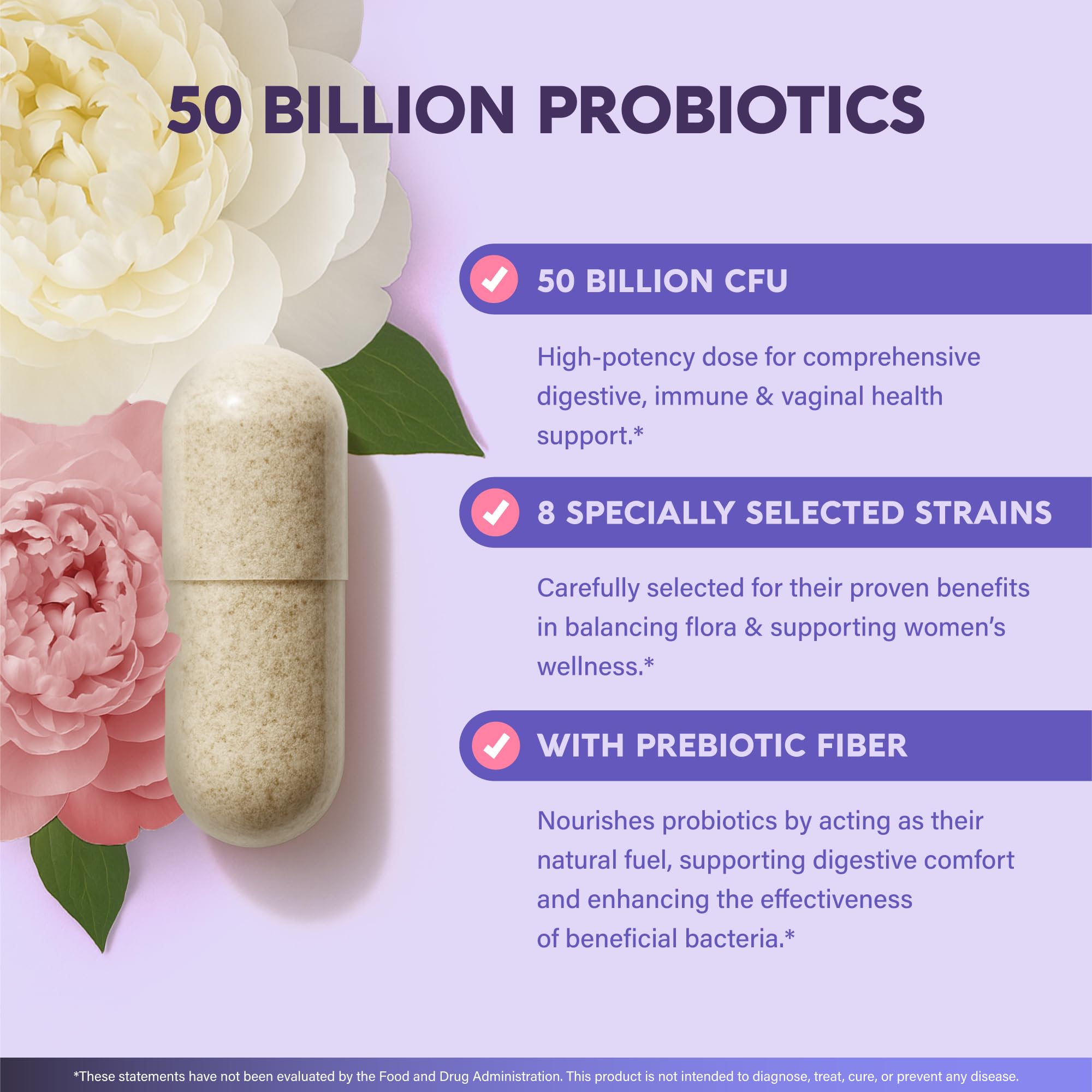 Probiotics for Women 50 Billion CFU - Vaginal Probiotics Clinically Proven for Yeast & pH Balance - Digestion & Bloating Relief - 8 Strains + Prebiotics - Delay Release - Made in USA, 30 Capsules NUTRAHARMONYAu supplements
