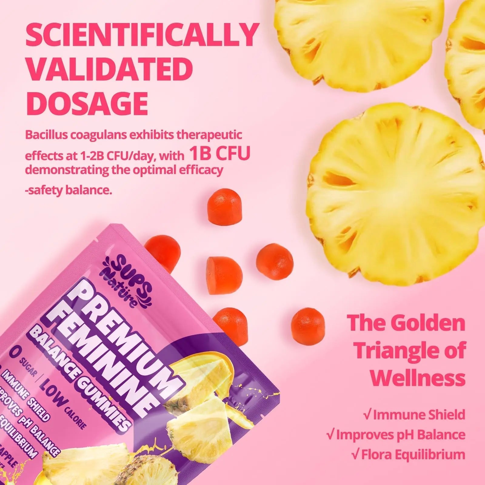 Women's Probiotic Gummies Nutrition Premium Feminine Balance Gummies - Supports pH Balance, Digestion & Immune Health - Hawaiian Pineapple Flavor sups natureAu supplements