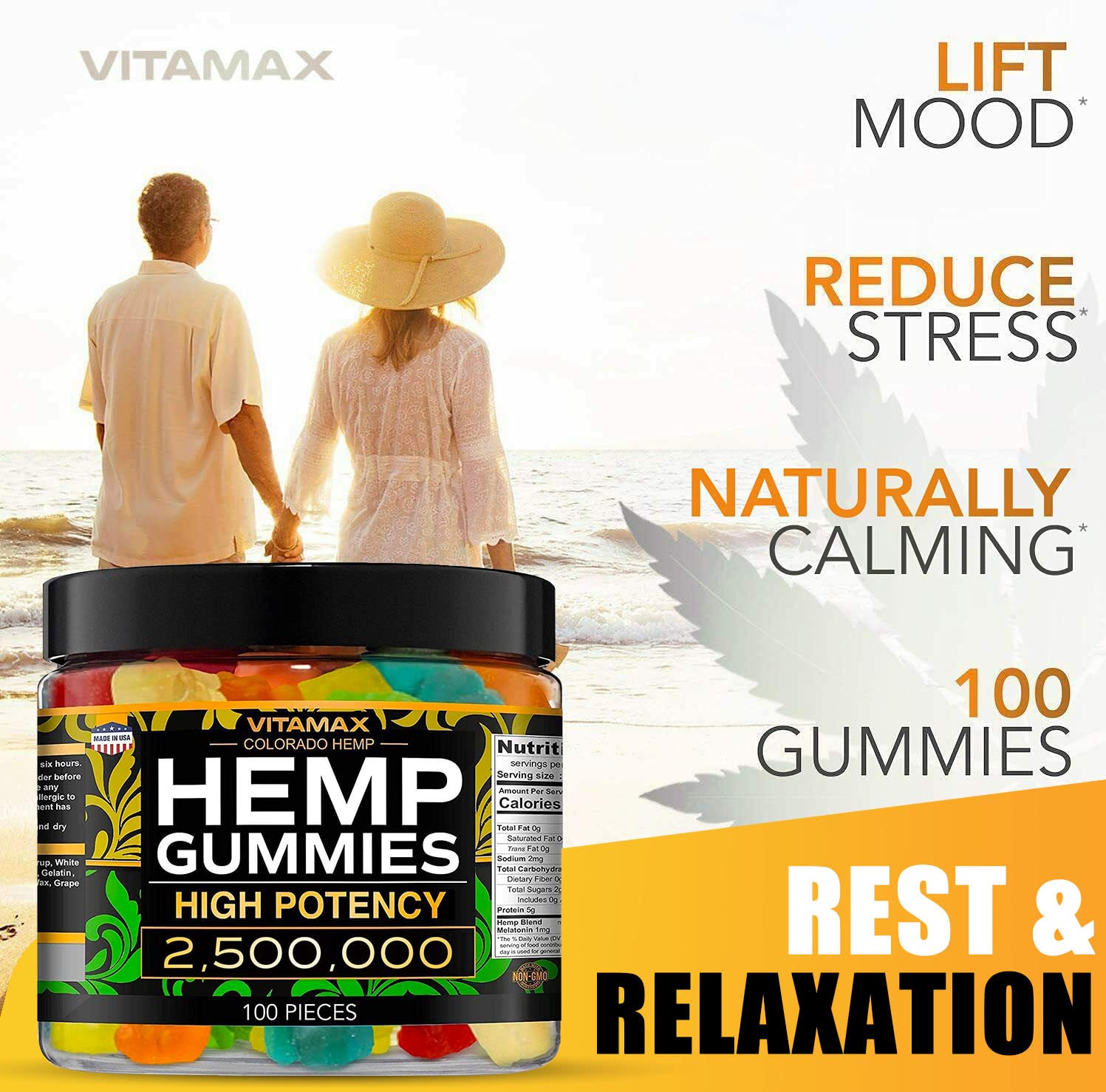 Vitamax Hemp Gummies - Great for Peace & Relaxation - 2,500,000 - Natural Fruit Flavors VitamaxAu supplements