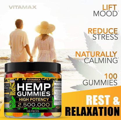 Vitamax Hemp Gummies - Great for Peace & Relaxation - 2,500,000 - Natural Fruit Flavors VitamaxUS supplements