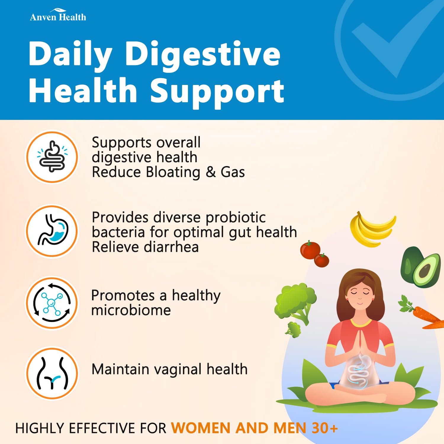 Anven Health 60 Billion Probiotics for Women and Men 19 Strains 5 Organic Prebiotics for Gut Digestive & Immune Health, Supports Diarrhea Gas Bloating, Vegan Probiotic Supplement Formula丨120 Caps Anven HealthAu supplements
