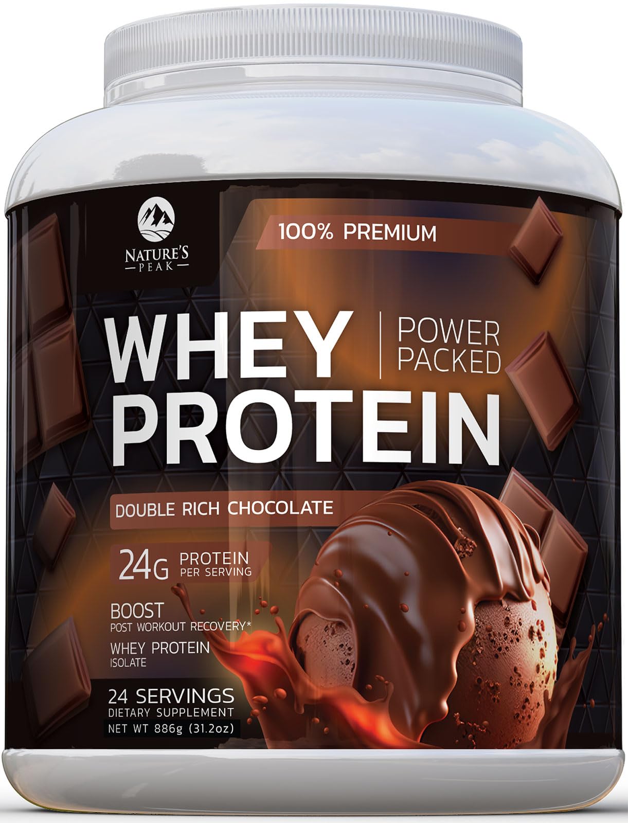 Nature's Premium 100% Whey Protein Powder, 24g of Protein, Double Rich Chocolate Nature's PeakUS supplements