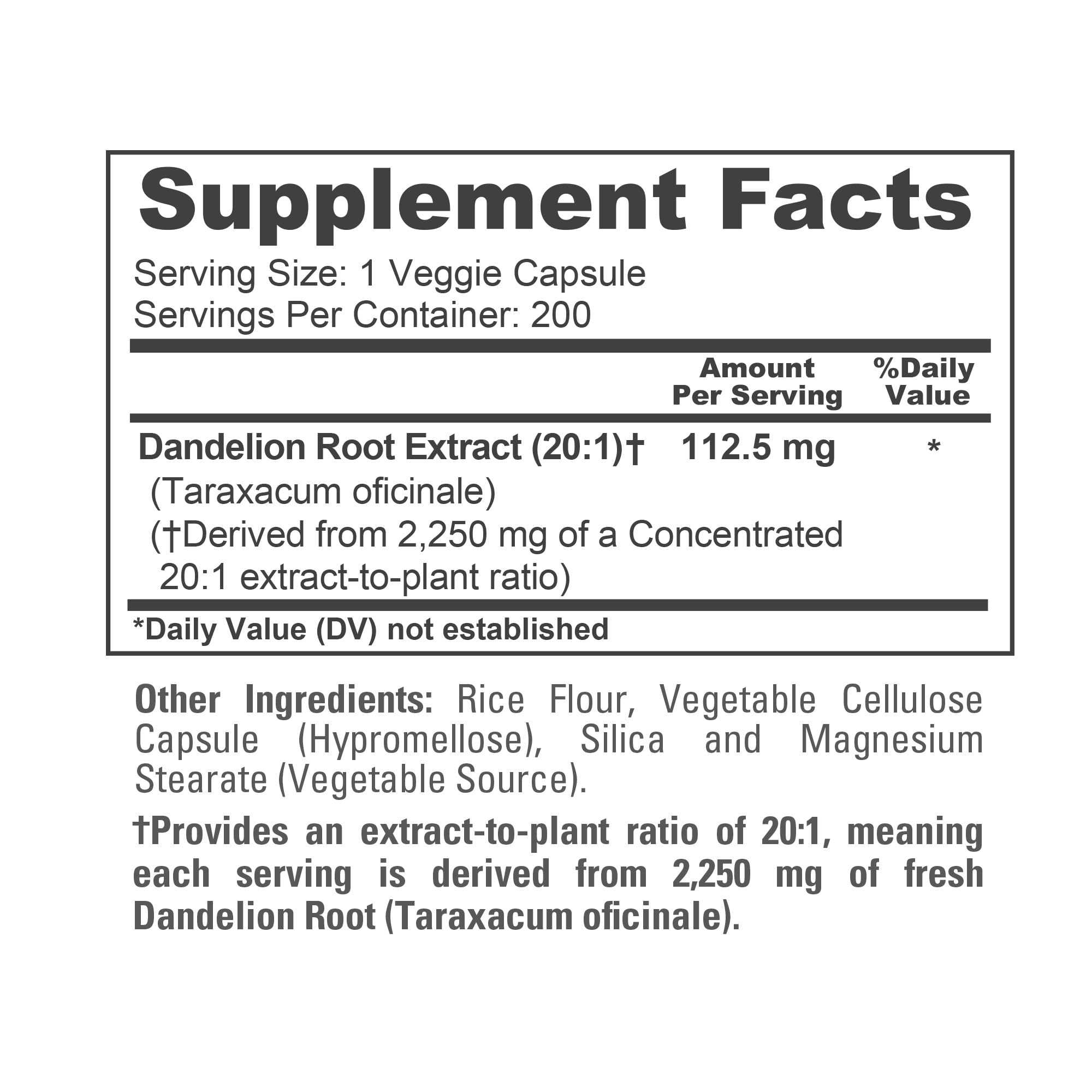 NusaPure Dandelion Root 20:1 Extract, 112.5 mg Equivalent to 2,250 mg 200 Veggie Capsules (Non-GMO, Vegan) NusaPureAu supplements