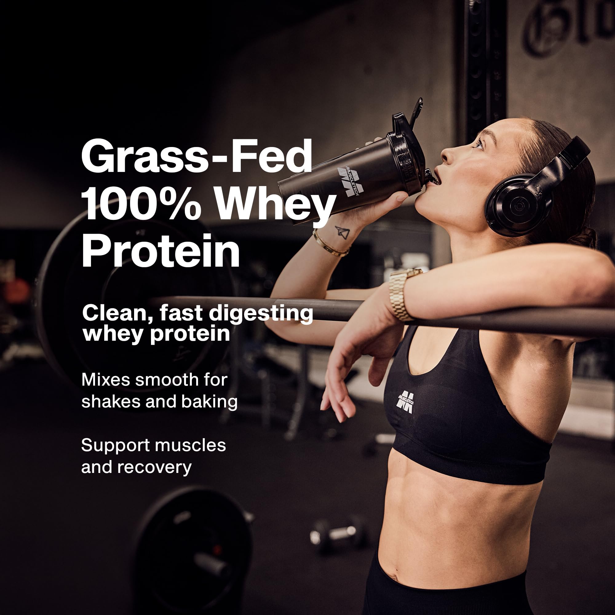 Muscletech Grass-Fed Whey Protein Powder (Triple Chocolate, 1.8LB) - Whey Protein Smoothie & Milk Shake Mix Supports Muscle Gain & Recovery - 20g of Whey Protein for Women & Men - Non-GMO, Gluten-Free