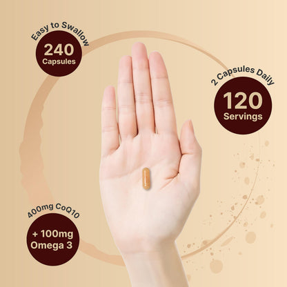 CoQ10 (Ubiquinone) 400mg with Omega 3 Fatty Acids, 240 Capsules | Stable High NatureBellUS supplements