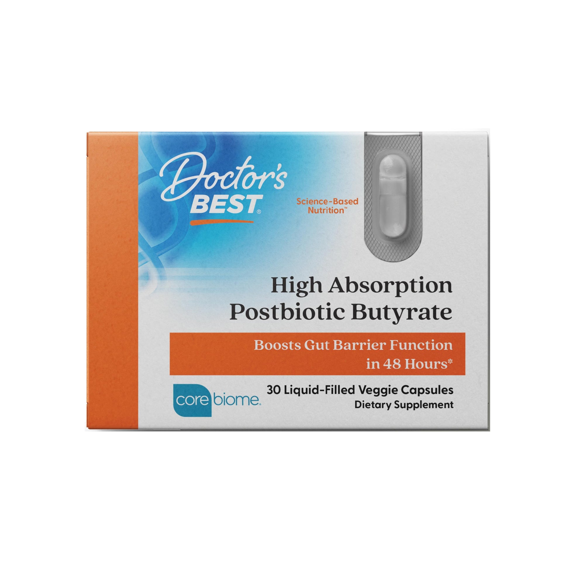Doctor's BEST High Absorption Postbiotic Butyrate Featuring Corebiome, Gut & Immune Health, Non-GMO, Gluten Free, Soy Free, Vegan, 30 Liquid Veggie Caps Doctor's BESTAu supplements