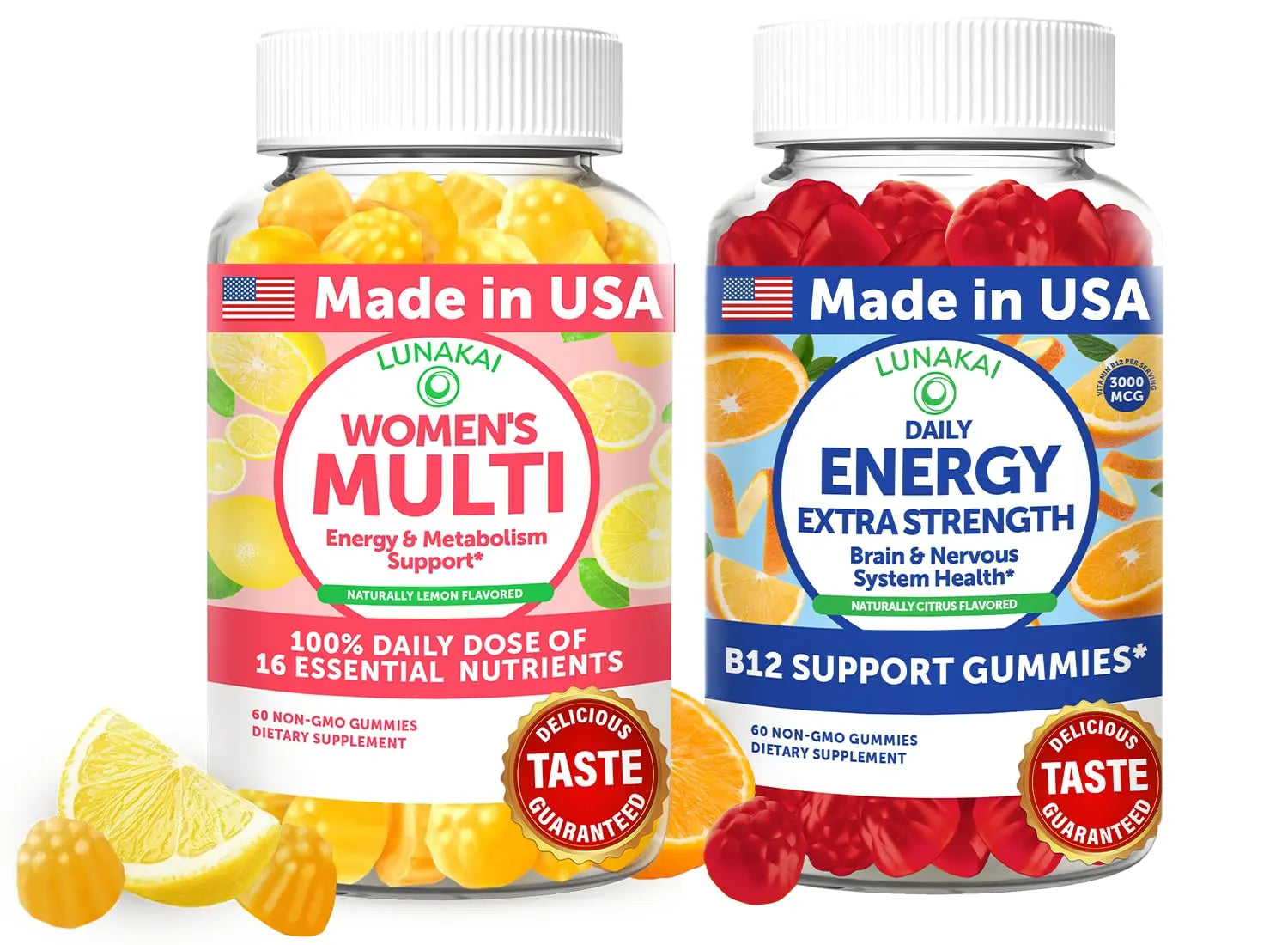 Lunakai USA Made Women’s Multi & Energy Gummies Bundle – 16 Essential Nutrients & B12 – 60 Ct Each LunakaiAu supplements