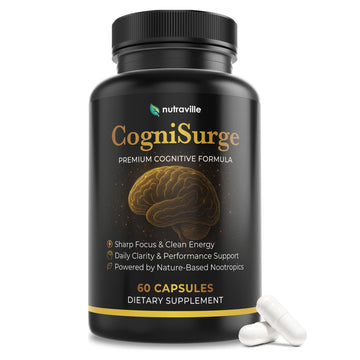 Nutraville CogniSurge Nootropics Brain Support Supplement for Memory and Focus - Nature-Powered Lion's Mane Supplement Capsules with Shilajit - No Caffeine or Stimulants - 30 Servings NutravilleAu supplements