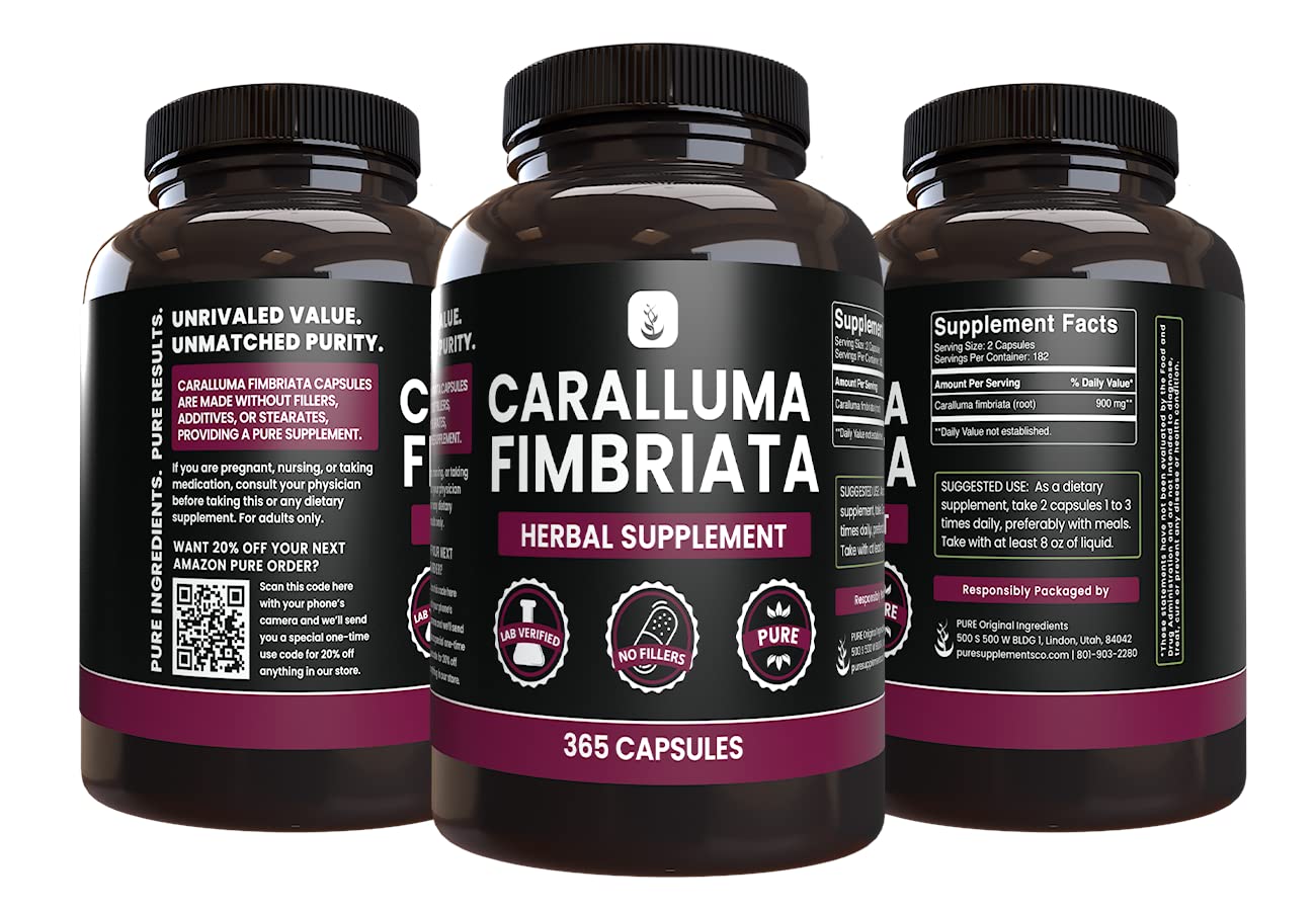 PURE ORIGINAL INGREDIENTS Caralluma Fimbriata (365 Capsules) No Magnesium Or Rice PURE ORIGINAL INGREDIENTSAu supplements