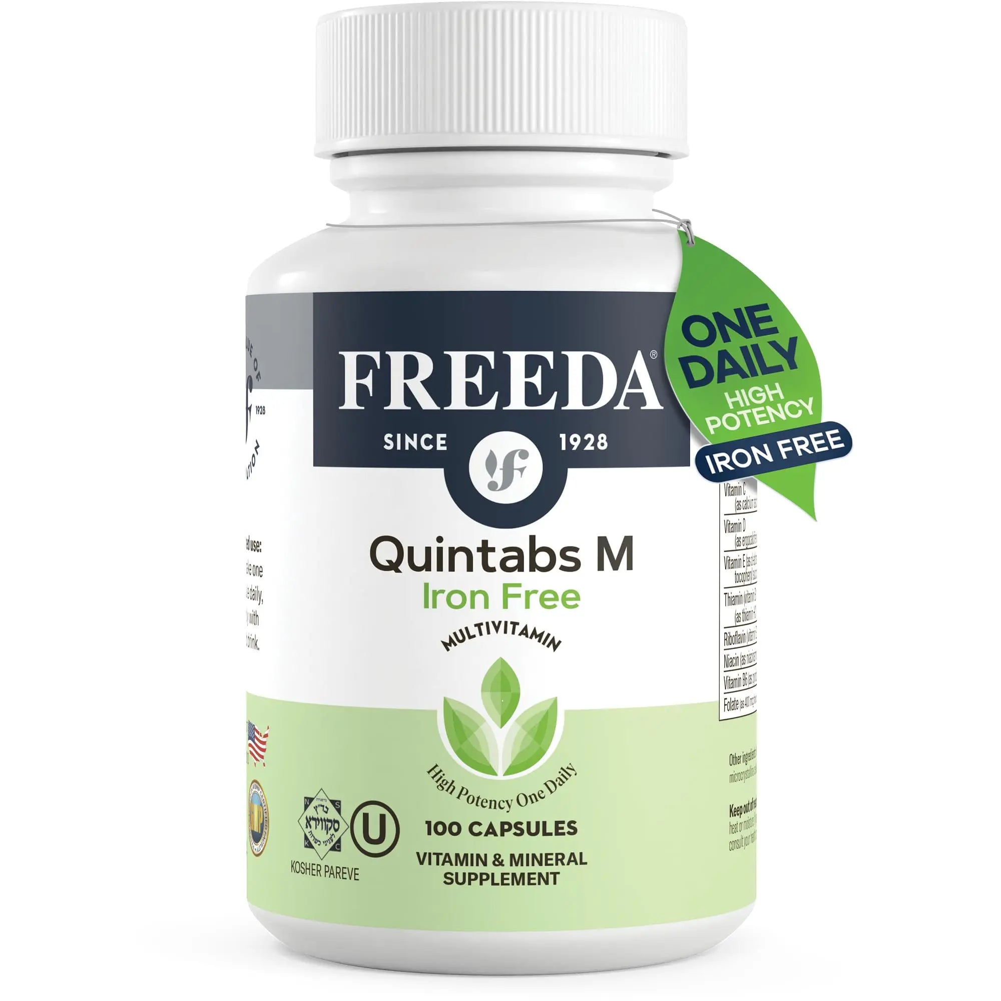 FREEDA One Daily Multivitamin Without Iron – Quintabs-M Iron-Free – Kosher, Balanced Multivitamin Supplements for Adults FREEDAAu supplements