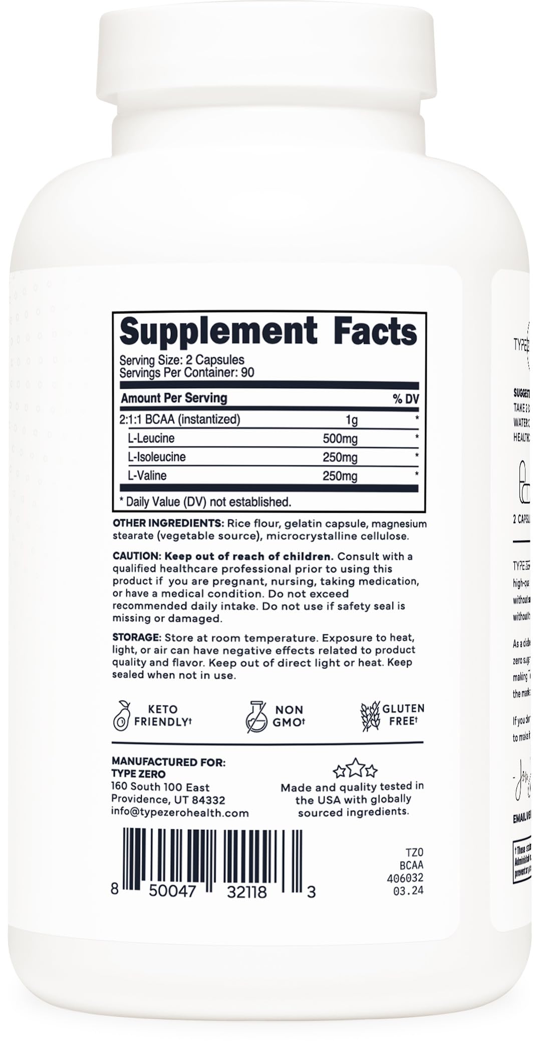Type Zero BCAA 1000mg (180 Capsules, 90 Servings), Branched Chain Amino Acids (500mg of L-Leucine, 1000mg of L-Isoleucine and L-Valine) Type ZeroUS supplements