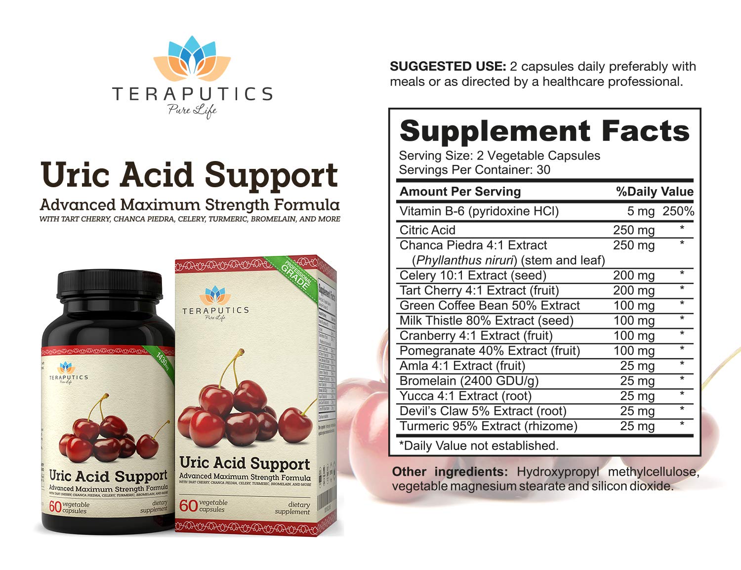 Uric Acid Support Formula | Advanced Uric Acid Cleanse & Kidney Support Supplement - Includes Tart Cherry Concentrate, Celery Seed Extract + 12 More High Potency Ingredients, 60 Veggie Capsules TeraputicsAu supplements