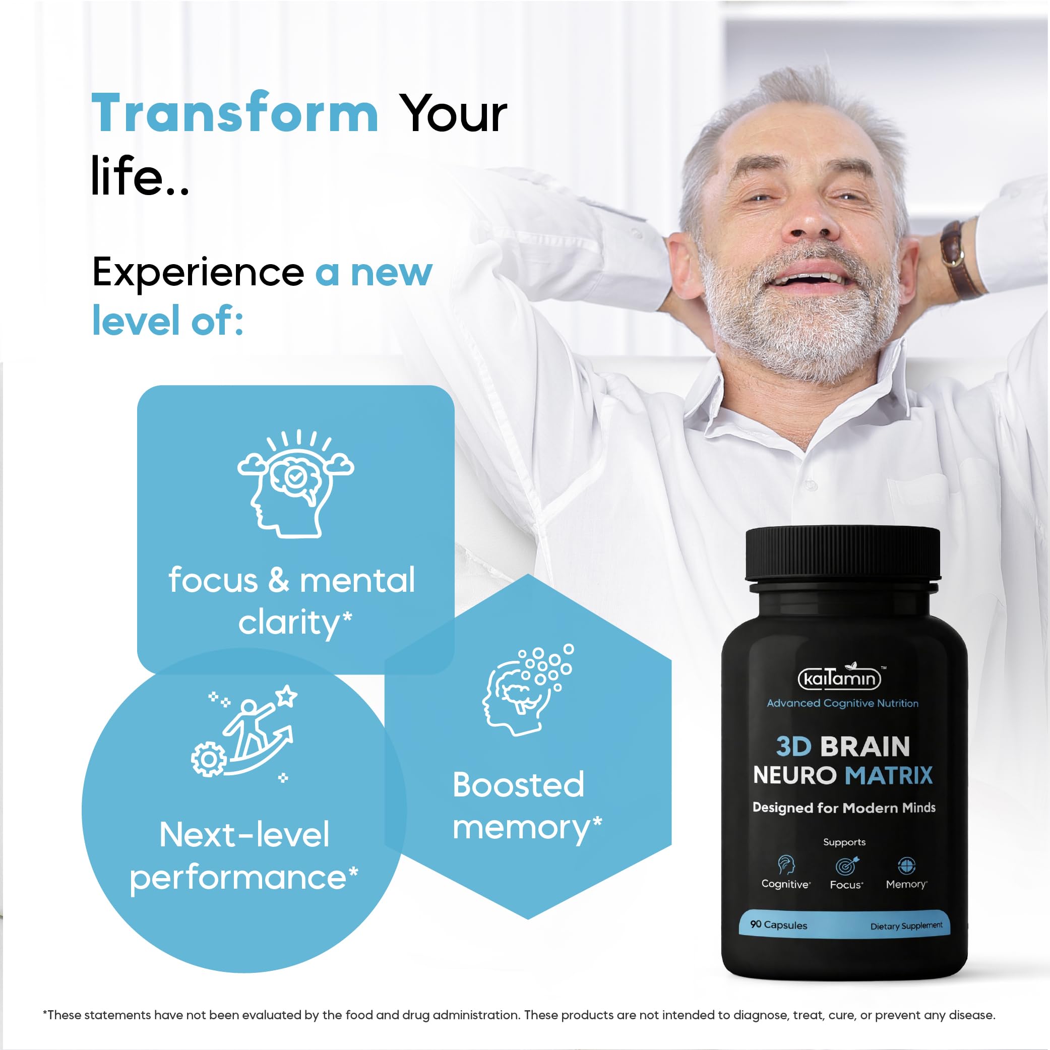 Brain Neuro Matrix – Memory & Focus Nootropic with Ginkgo Biloba & Huperzine A – Caffeine-Free Vegan Brain Supplement for Clarity, Focus & Mood – 90 Capsules (3-Month Supply) KaitaminAu supplements