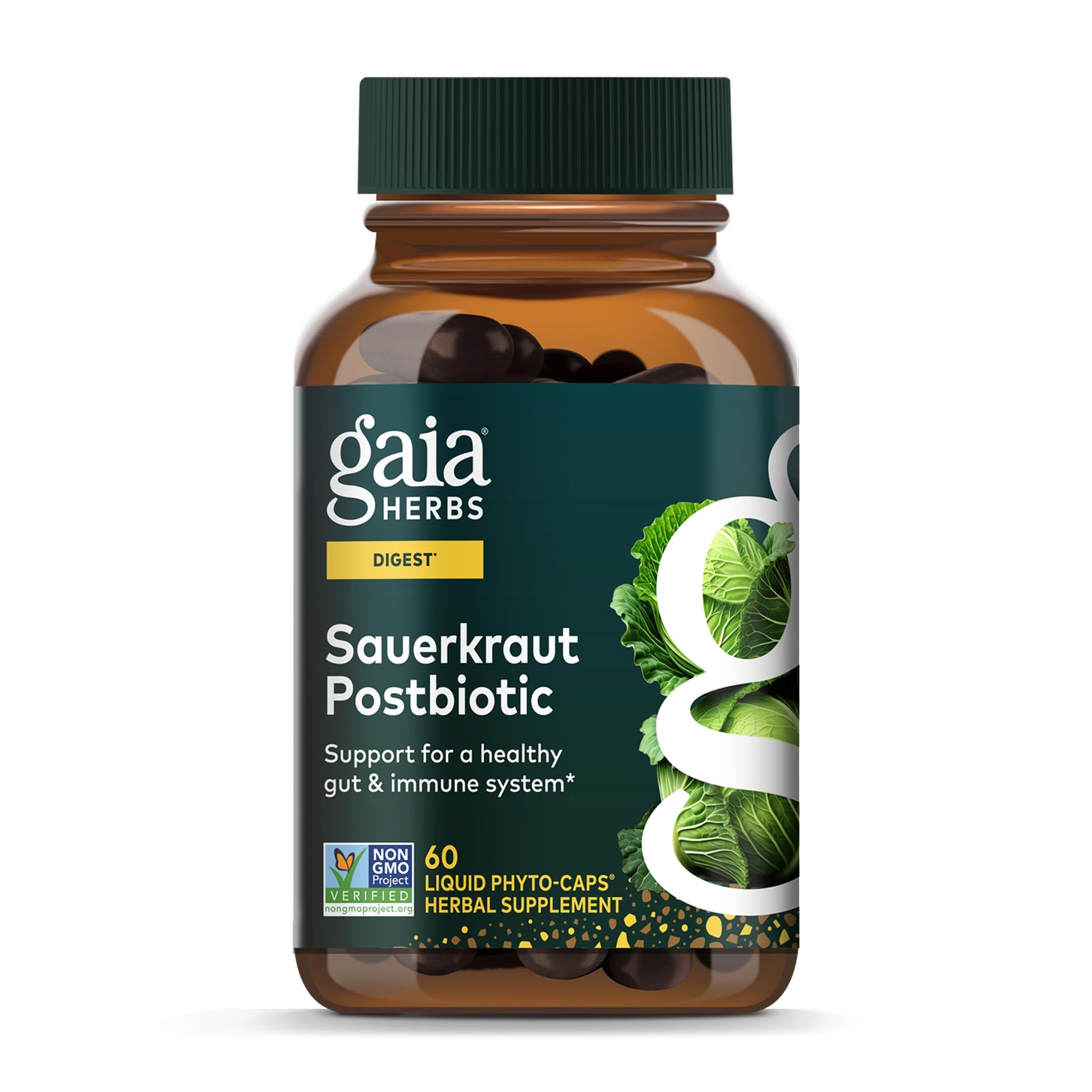 Gaia Herbs Sauerkraut Postbiotic - Gut Health & Immune Support Supplement* - Made with Fermented Sauerkraut - Free from Dairy, Soy & Gluten - 60 Vegan Liquid Phyto-Caps (30 Servings) Gaia HerbsAu supplements