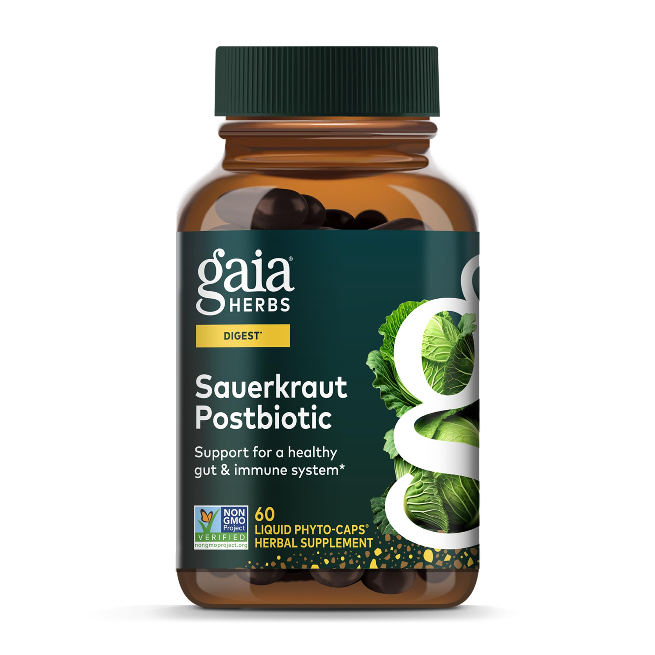 Gaia Herbs Sauerkraut Postbiotic - Gut Health & Immune Support Supplement* - Made with Fermented Sauerkraut - Free from Dairy, Soy & Gluten - 60 Vegan Liquid Phyto-Caps (30 Servings) Gaia HerbsAu supplements