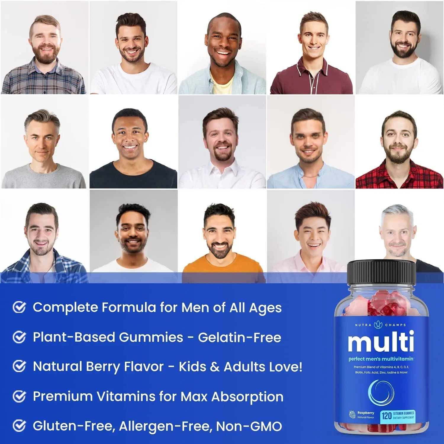 NutraChamps Multivitamin for Men, 240 Count, Vitamins A, B, C, D, E, Biotin, Zinc, Mens Gummy Multivitamins Supplement NutraChampsAu supplements