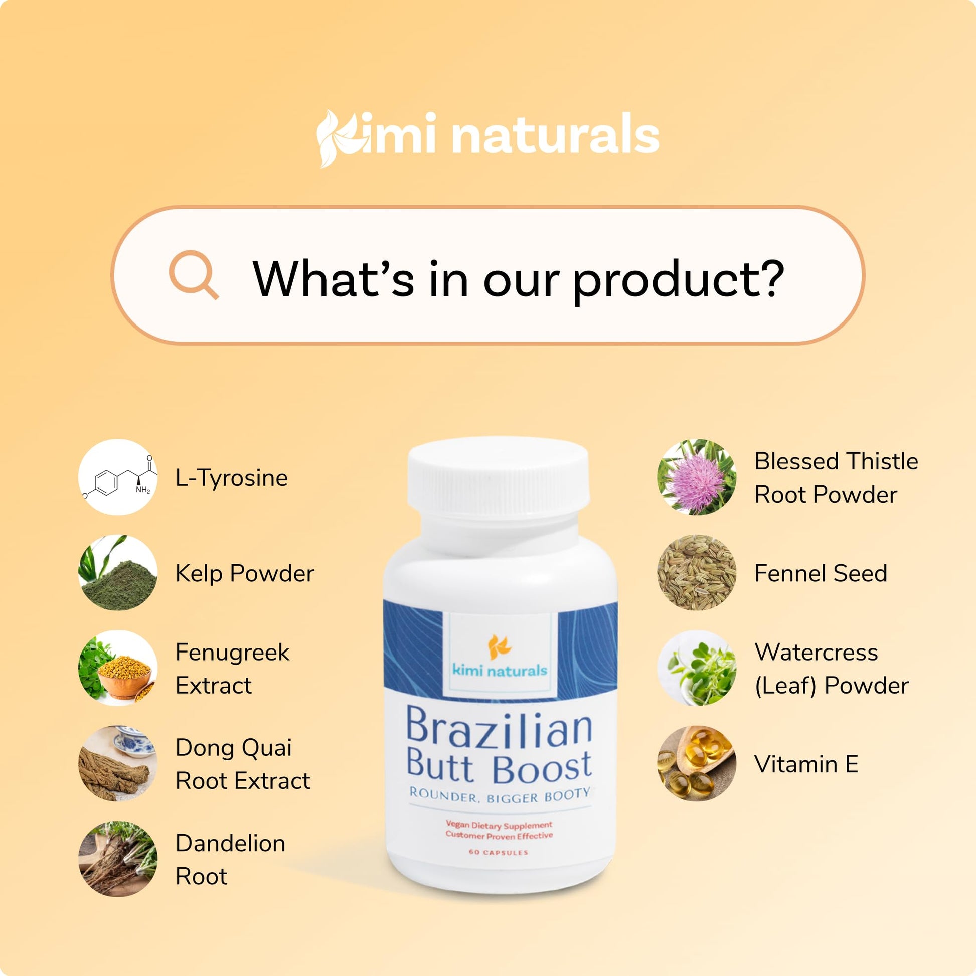 Kimi Naturals Butt Enhancer Pills - Tightening and Butt Lifting Supplements for Bigger Booty and Curvy Hips - Fast Growth Bum Enhancement 60 Capsules KIMIAu supplements