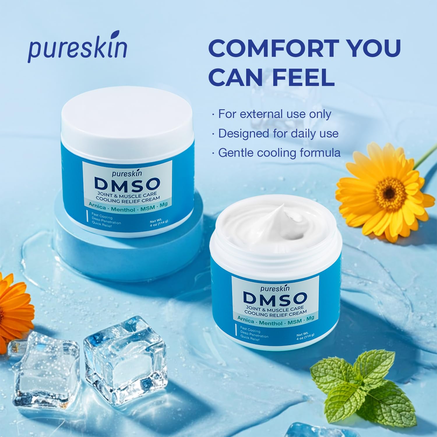 PURESKIN DMSO Relief Cream – Pharmaceutical Grade Fast-Absorbing Cooling Formula for Active Lifestyles – Lightweight Cream with Arnica, MSM, Magnesium, Menthol & Aloe, 4 oz PURESKINAu supplements